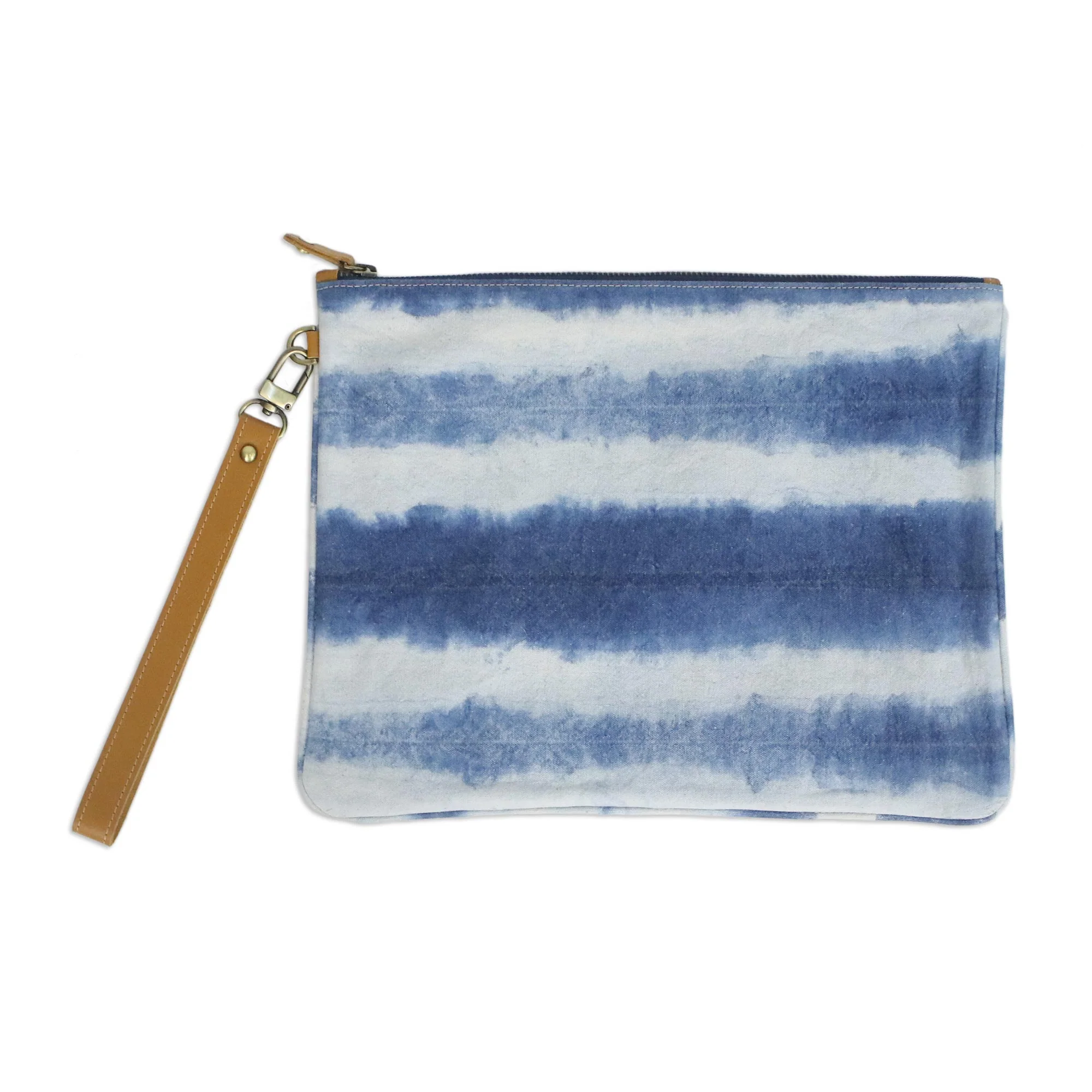 Sky Stripes Tie-Dyed Striped Cotton Wristlet in Blue from Thailand - Image 2