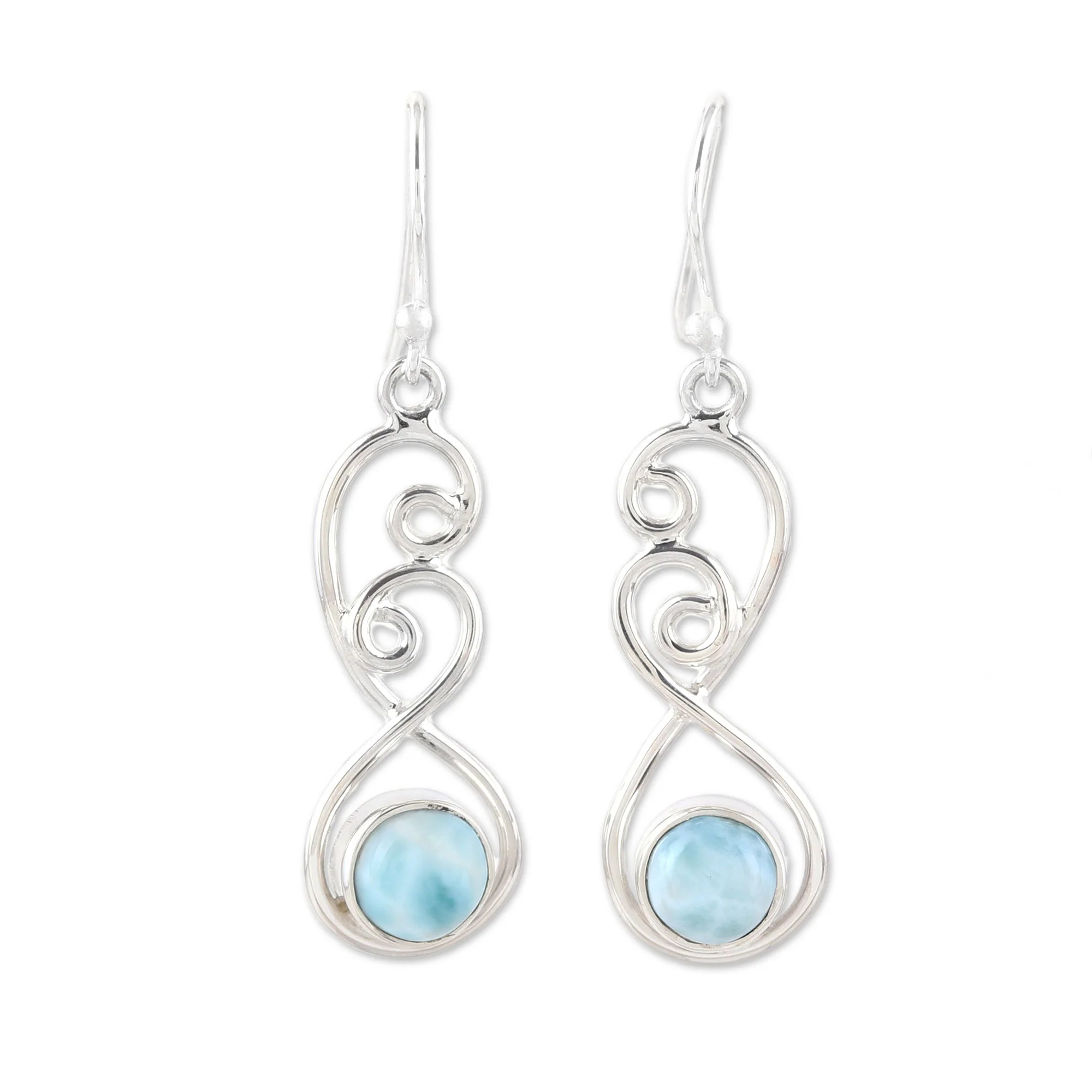 Sky Swirl Sterling Silver and Blue White Larimar Dangle Earrings - Image 2