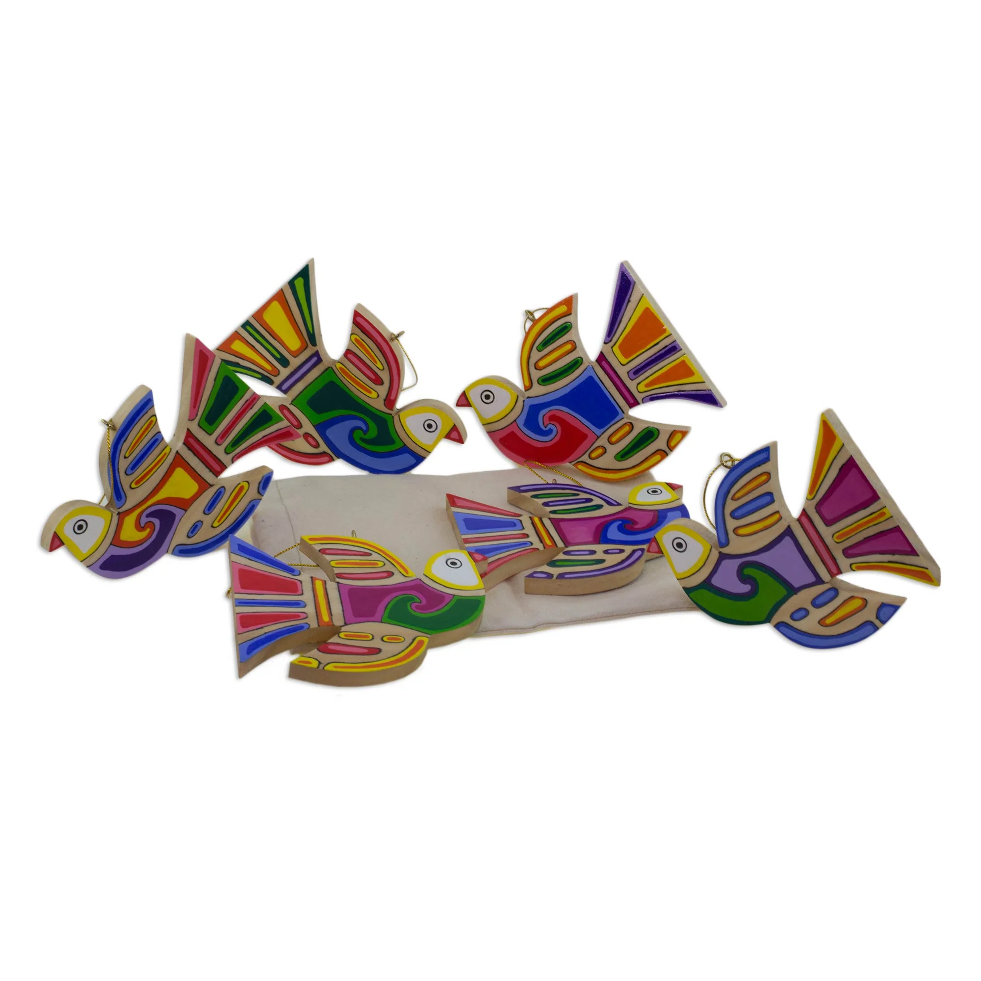 Skybird Hand Painted Pinewood Ornament Set - Image 3