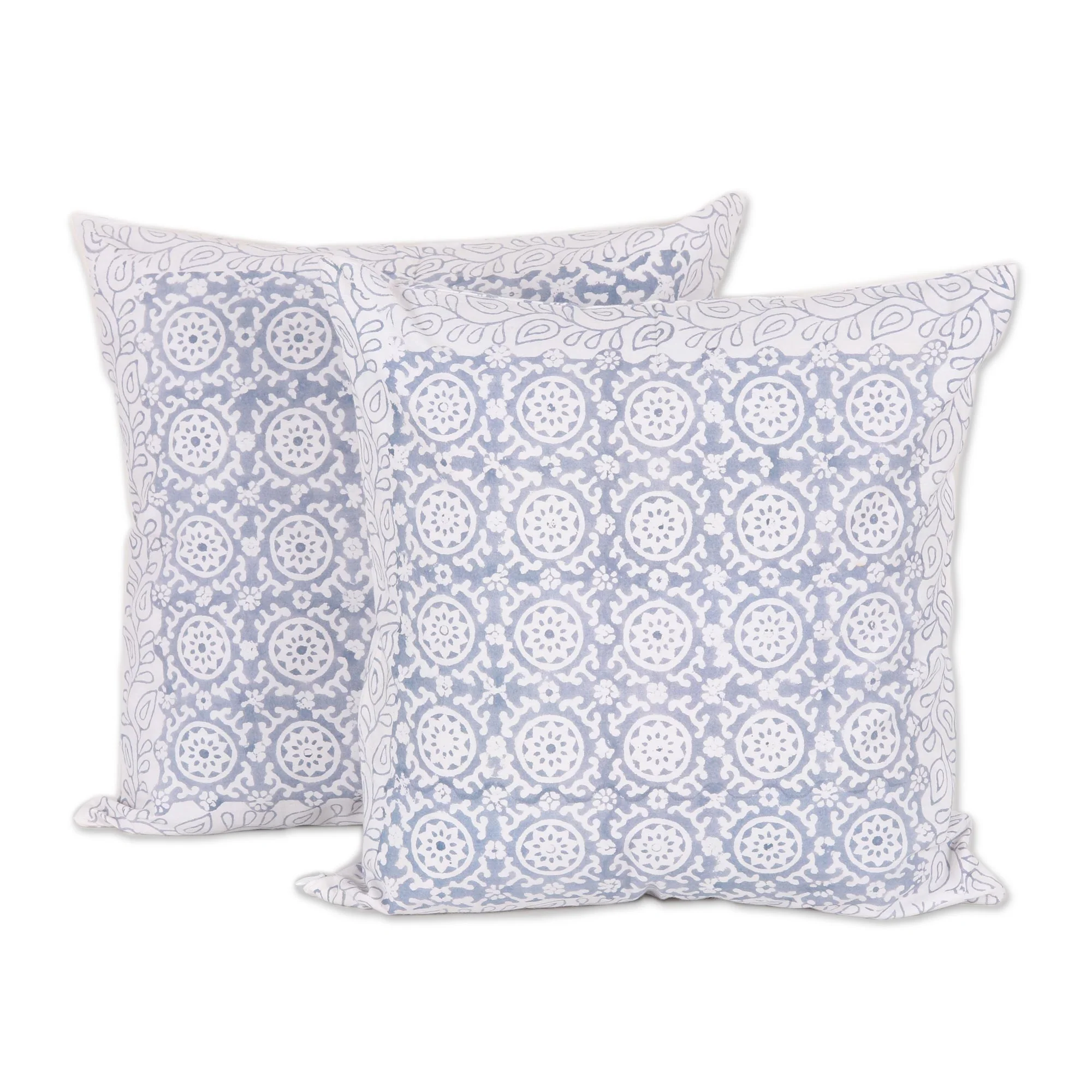 Slate Jali Floral Cotton Cushion Covers in Slate (16 in. Pair) - Image 2