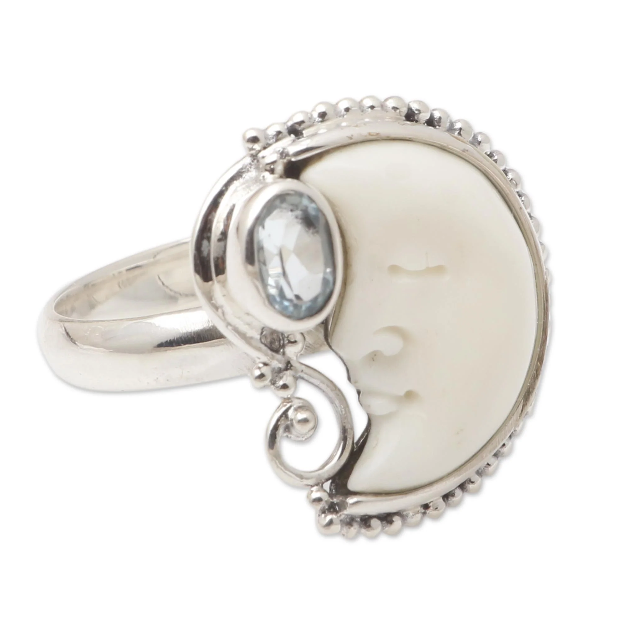 Sleeping Moon Blue Topaz and Sterling Silver Crescent Moon Ring - Image 4