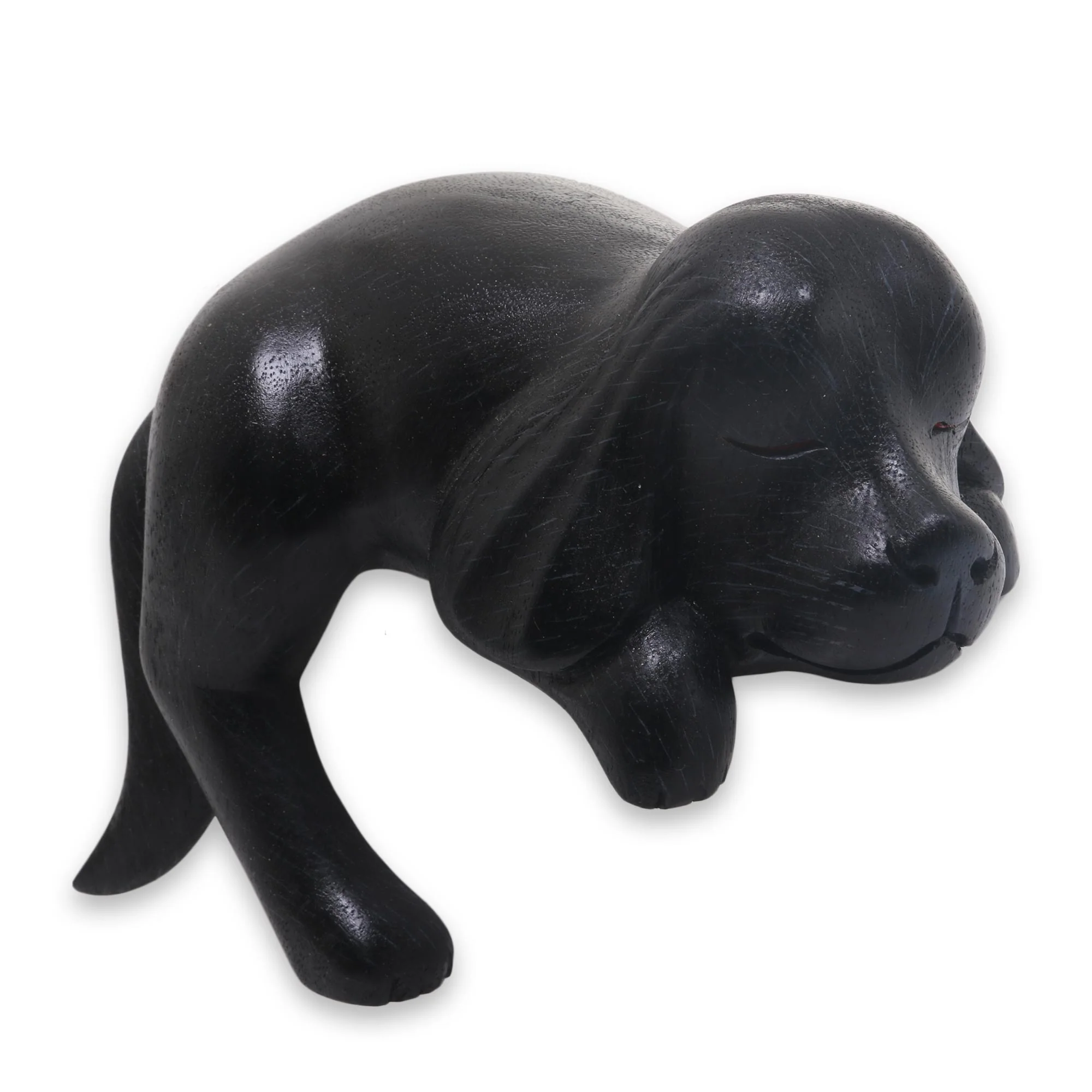 Sleepy Black Cocker Spaniel Black Wood Handmade Cocker Spaniel Puppy Sculpture - Image 3