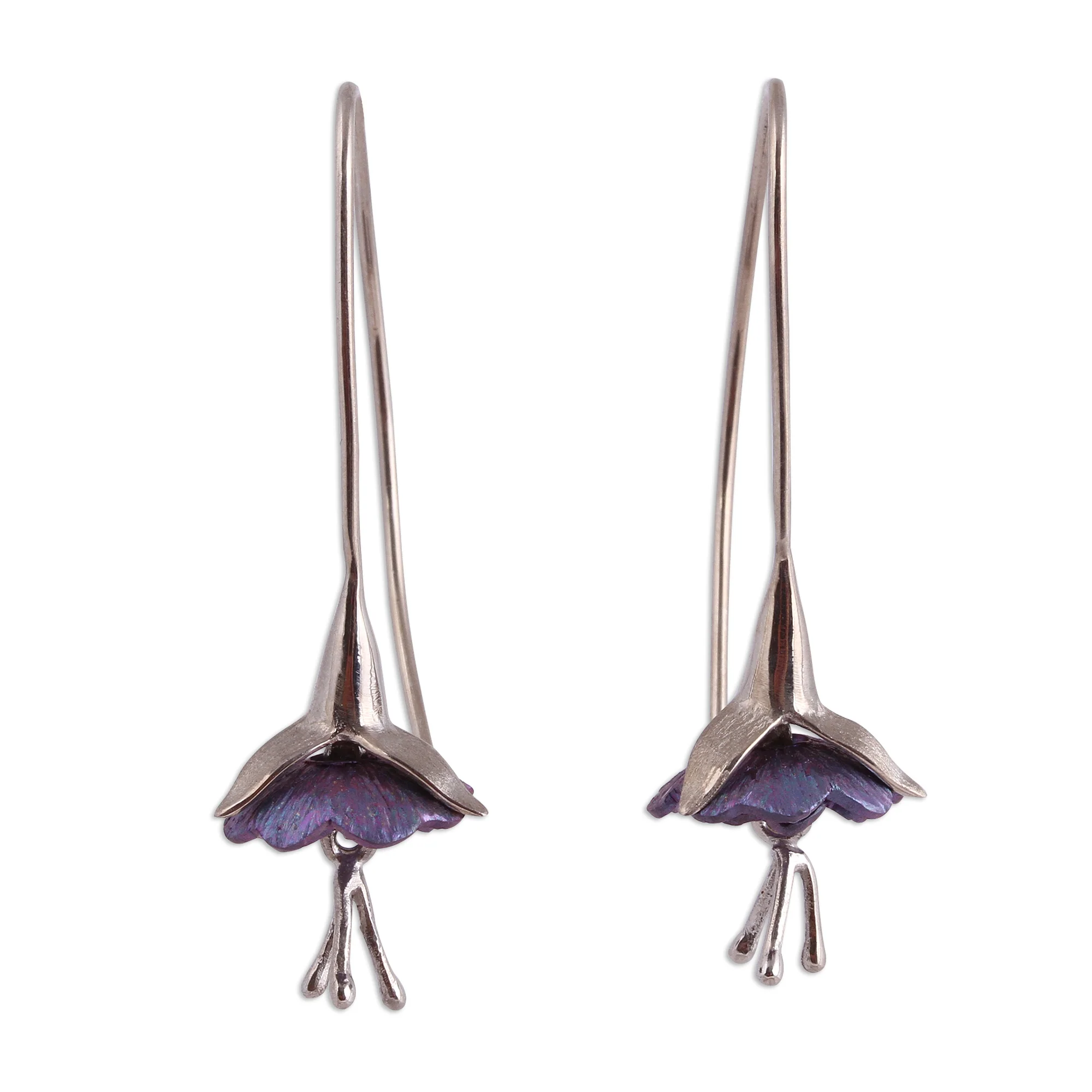 Sleepy Flowers Floral Titanium Plated Sterling Silver Drop Earrings - Image 2