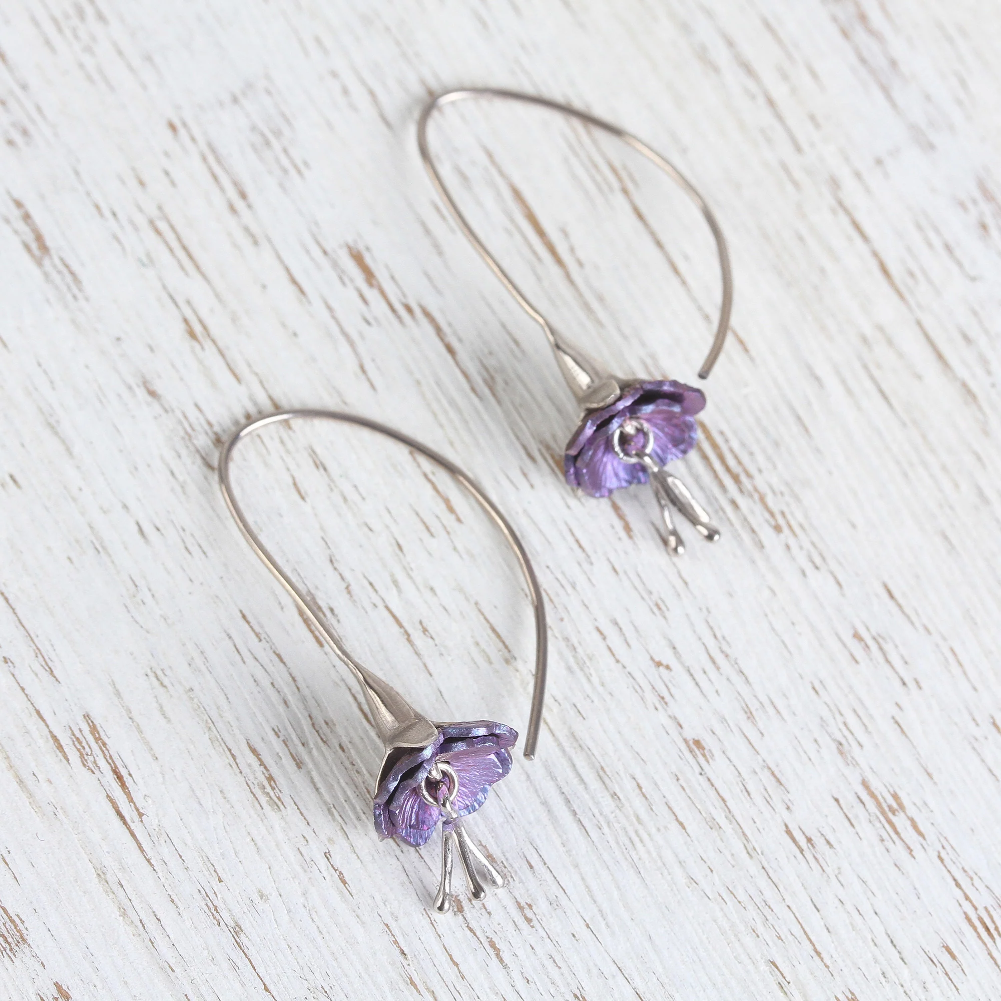 Sleepy Flowers Floral Titanium Plated Sterling Silver Drop Earrings - Image 3
