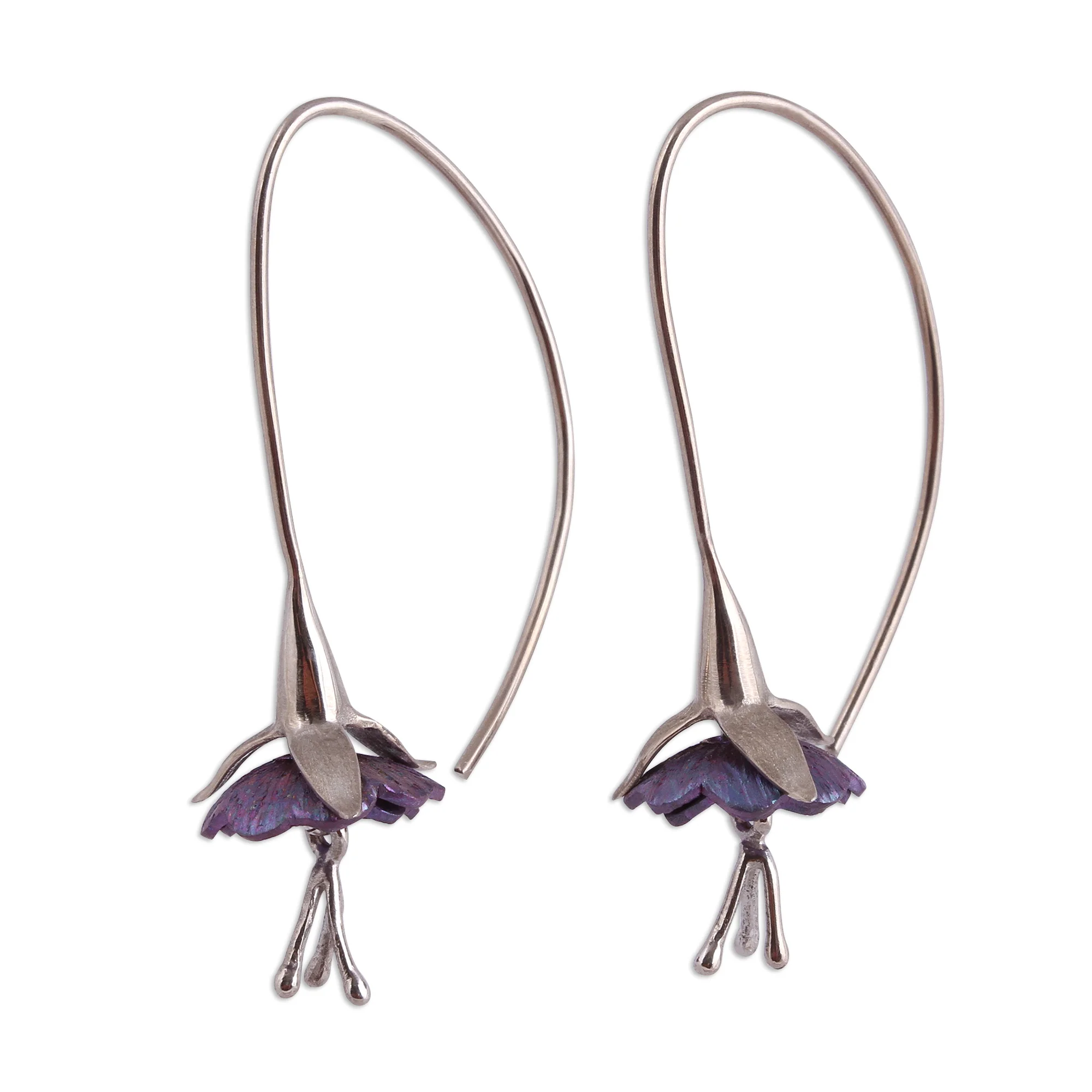 Sleepy Flowers Floral Titanium Plated Sterling Silver Drop Earrings - Image 4