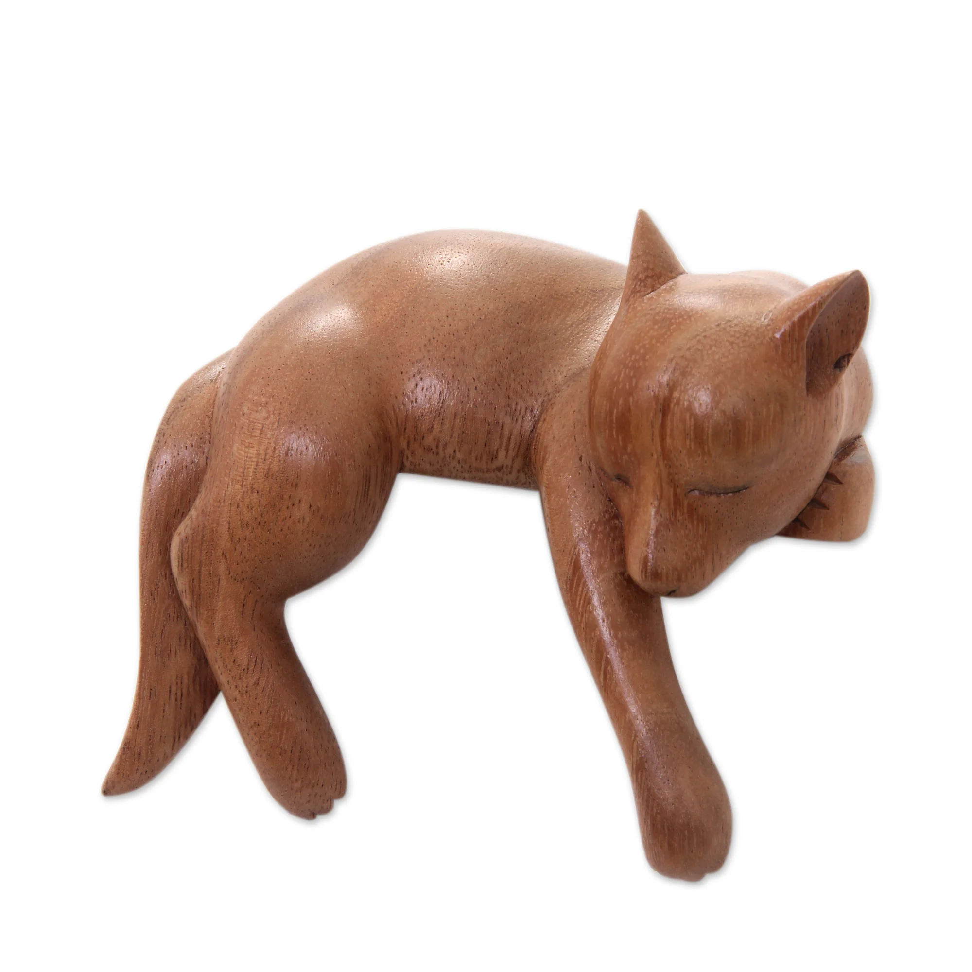 Sleepy Kintamani Dog Artisan Carved Balinese Wood Sculpture of a Dog - Image 2