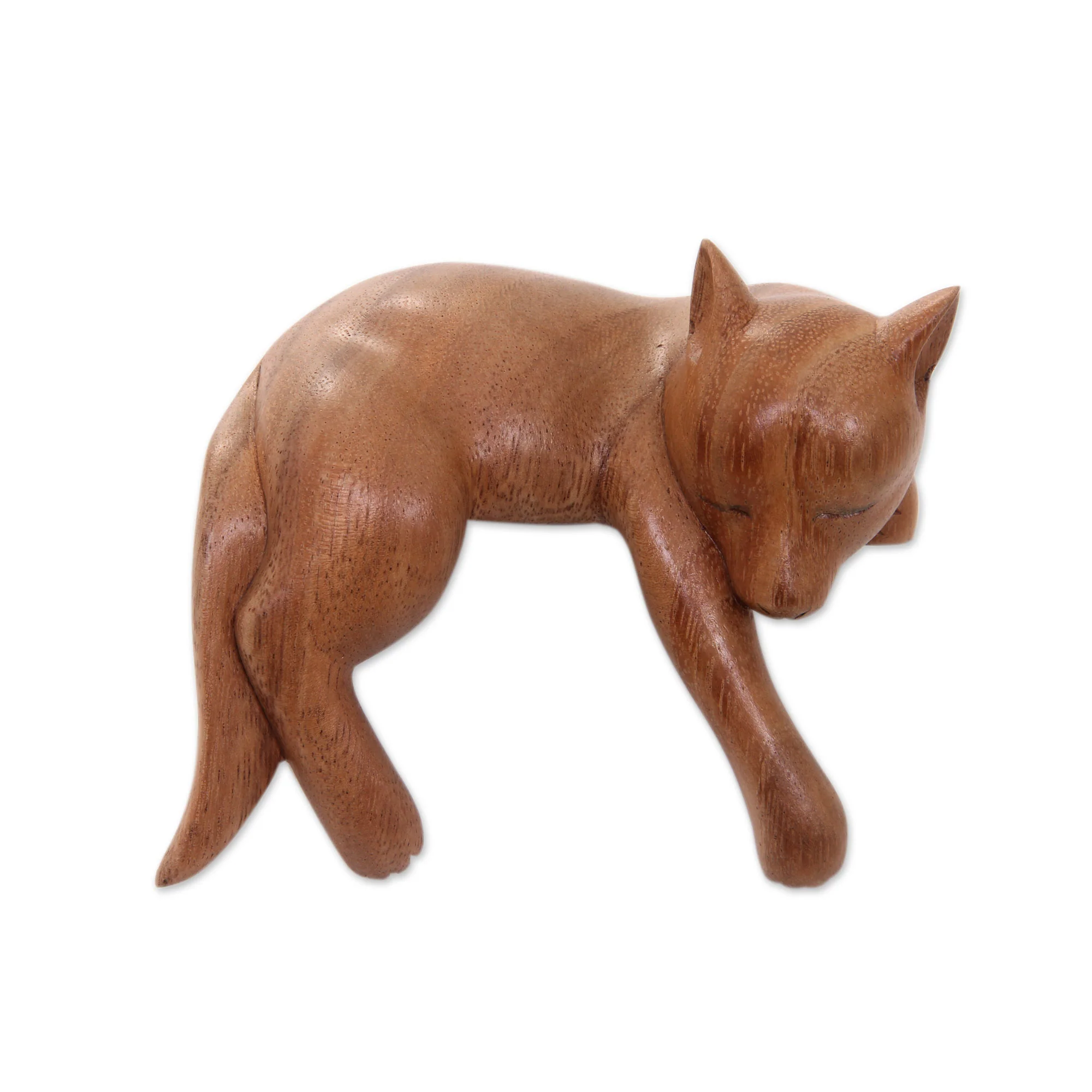 Sleepy Kintamani Dog Artisan Carved Balinese Wood Sculpture of a Dog - Image 3