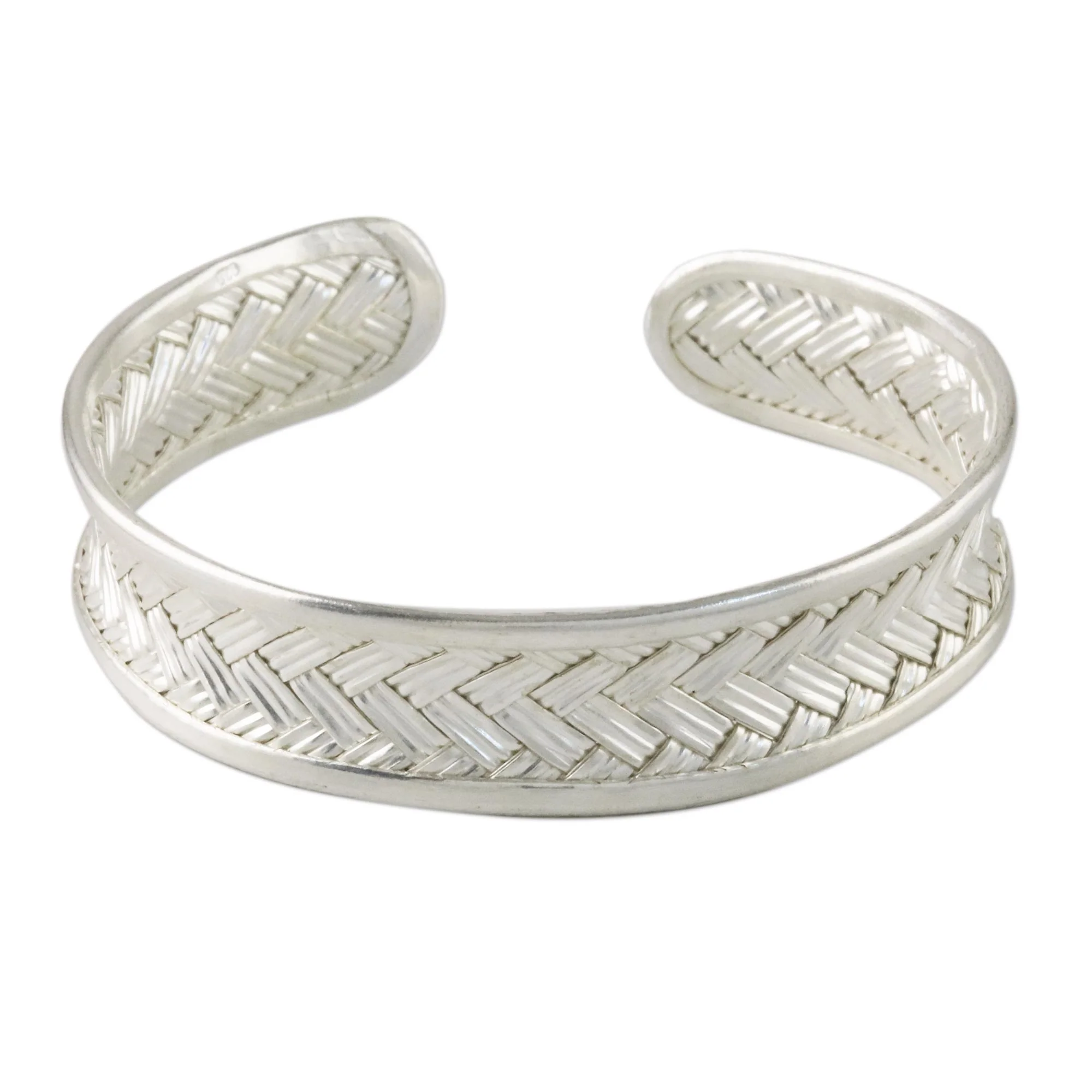 Slender Rattan Woven Silver Cuff - Image 2