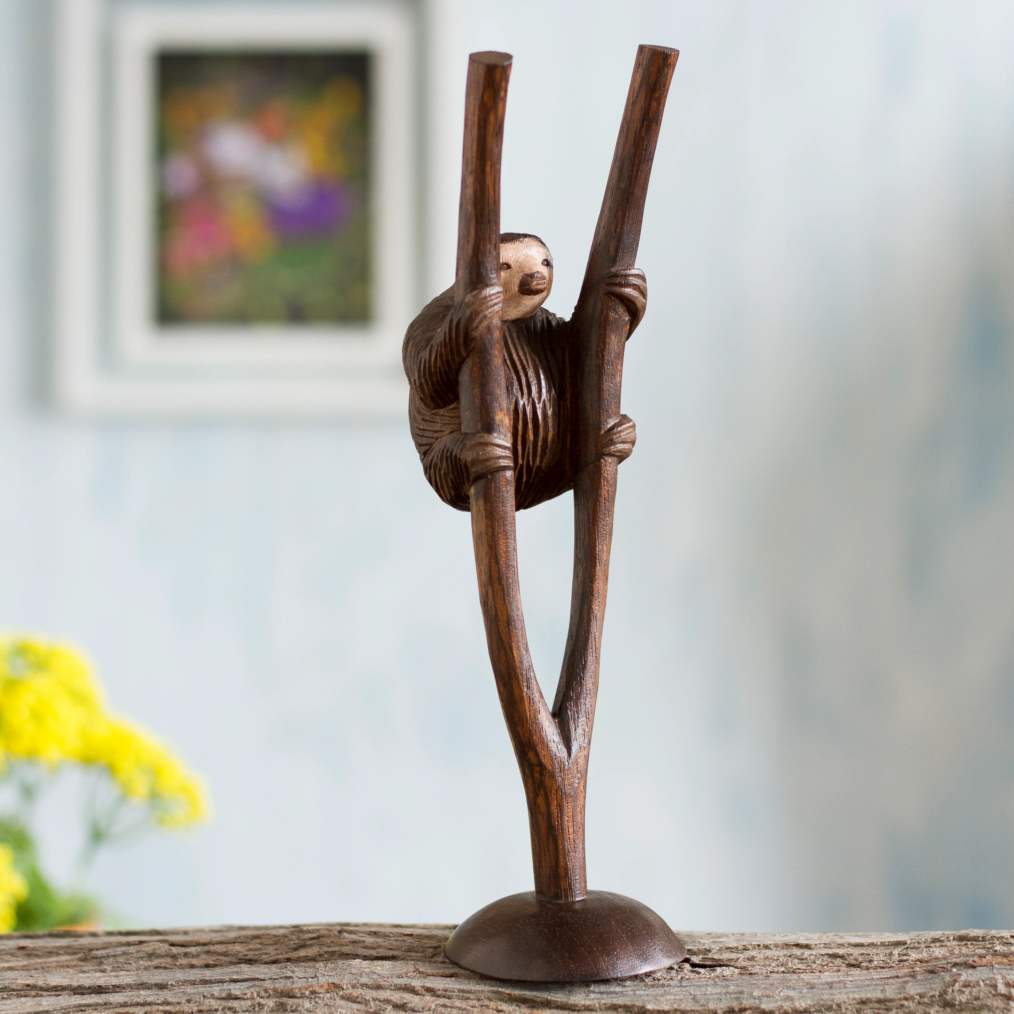 Sloth Hand-Carved Cedar Wood Sloth Sculpture from Peru - Image 3