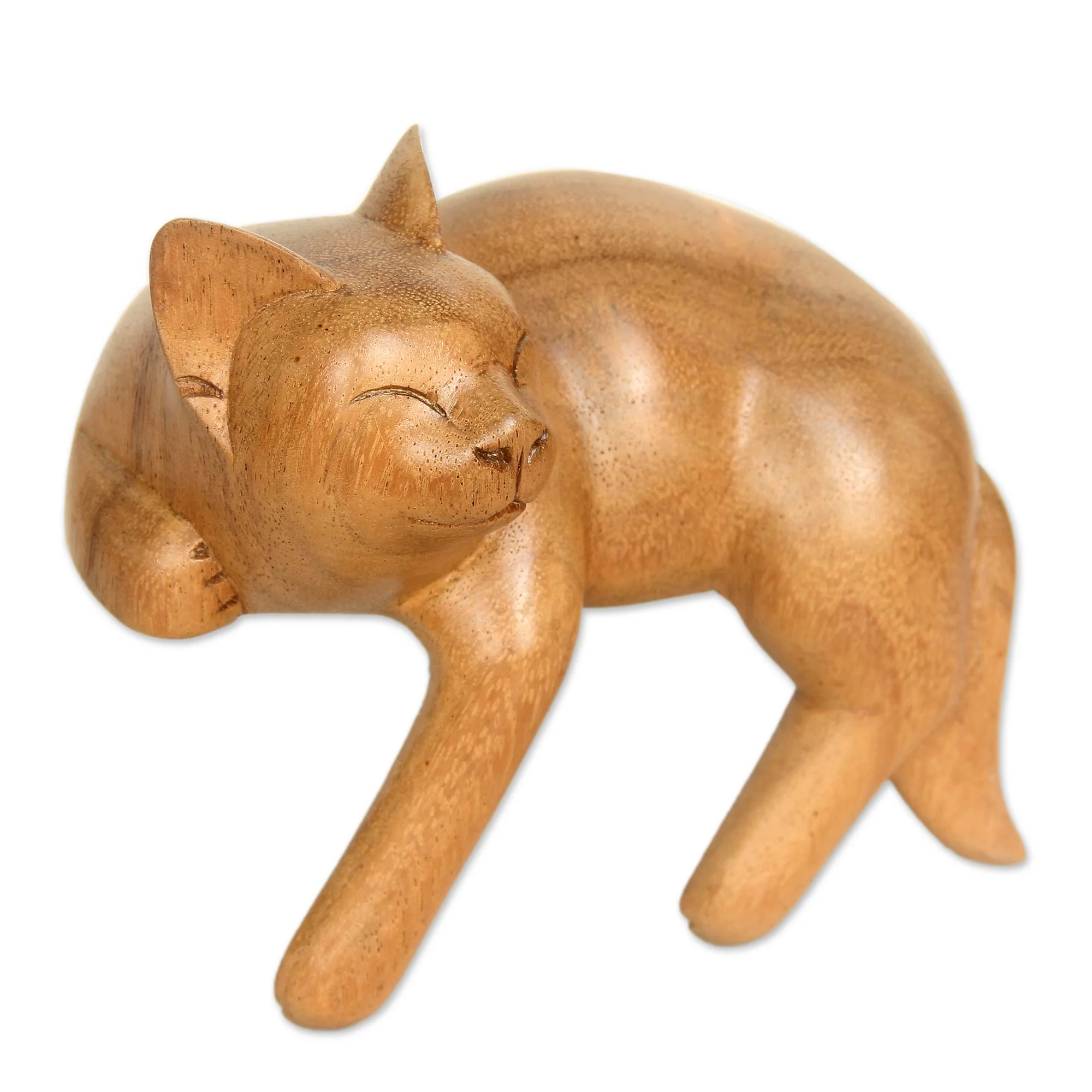 Smiling Cat Relaxes Signed Balinese Tabby Cat Sculpture - Image 3