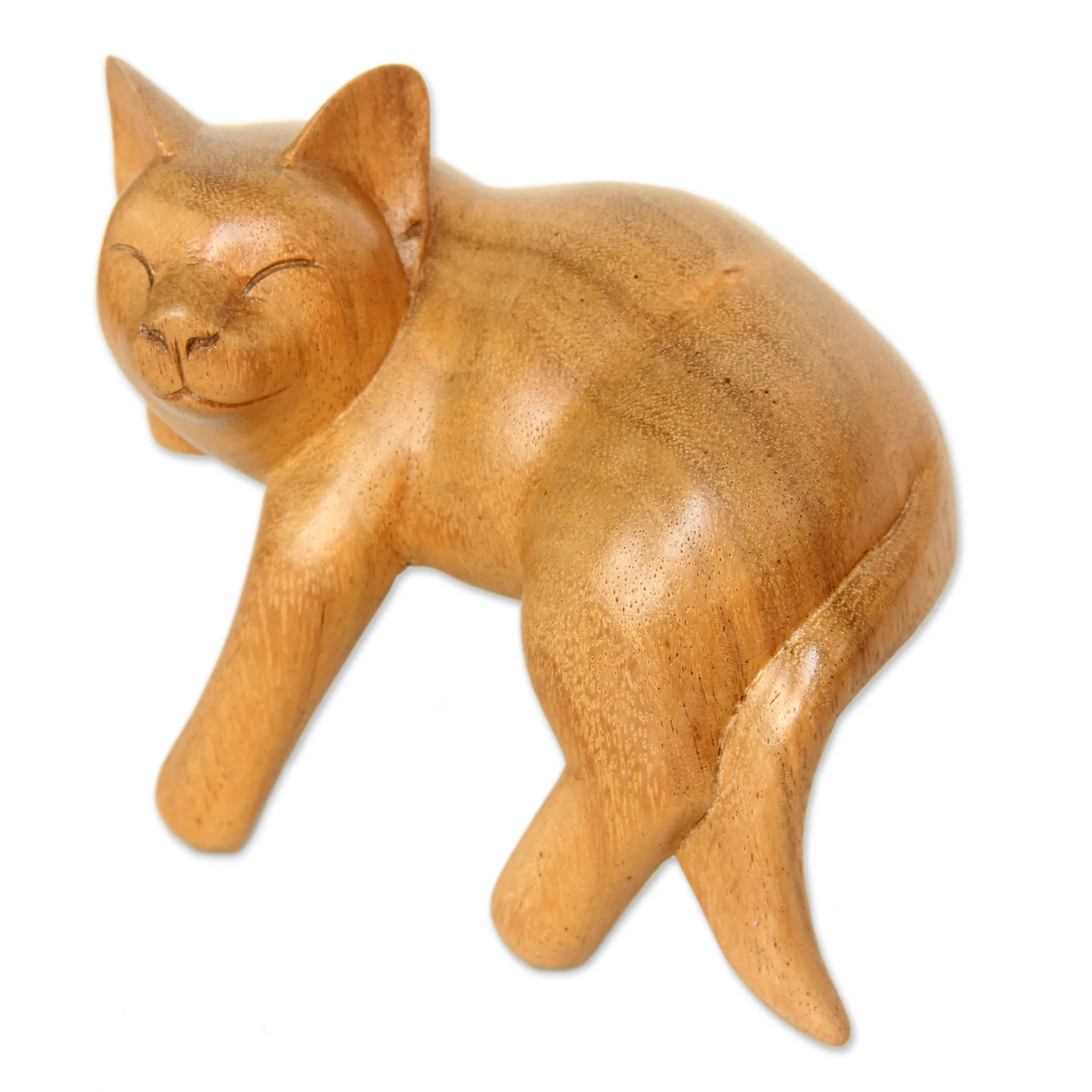 Smiling Cat Relaxes Signed Balinese Tabby Cat Sculpture - Image 4