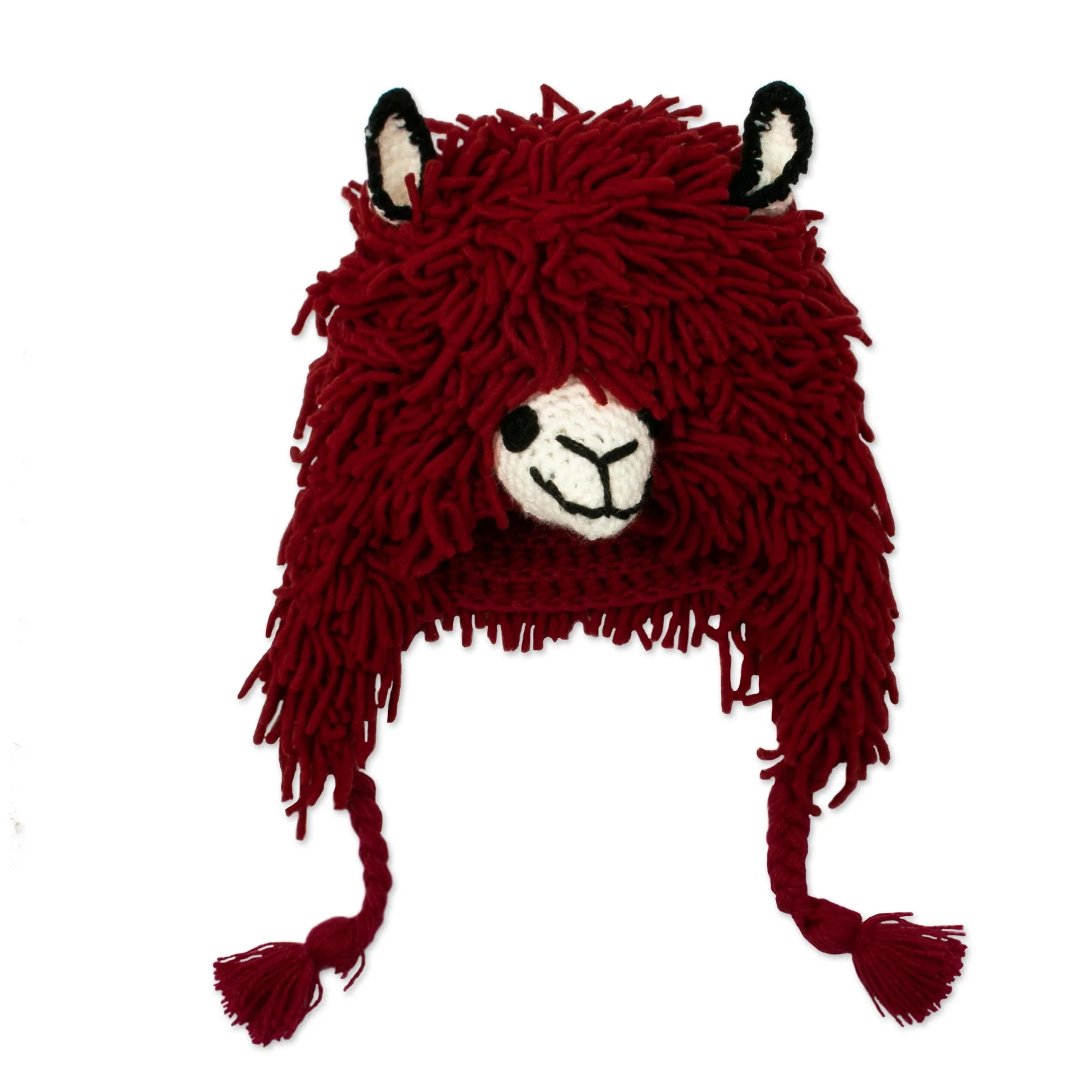 Smiling Llama Furry Red Llama Beanie Hat from Peru - Image 2