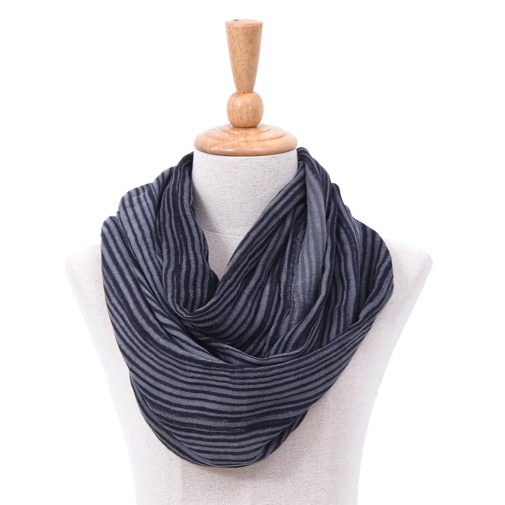 Smoke Hand Woven 100% Cotton Infinity Scarf in Black and White - Image 2