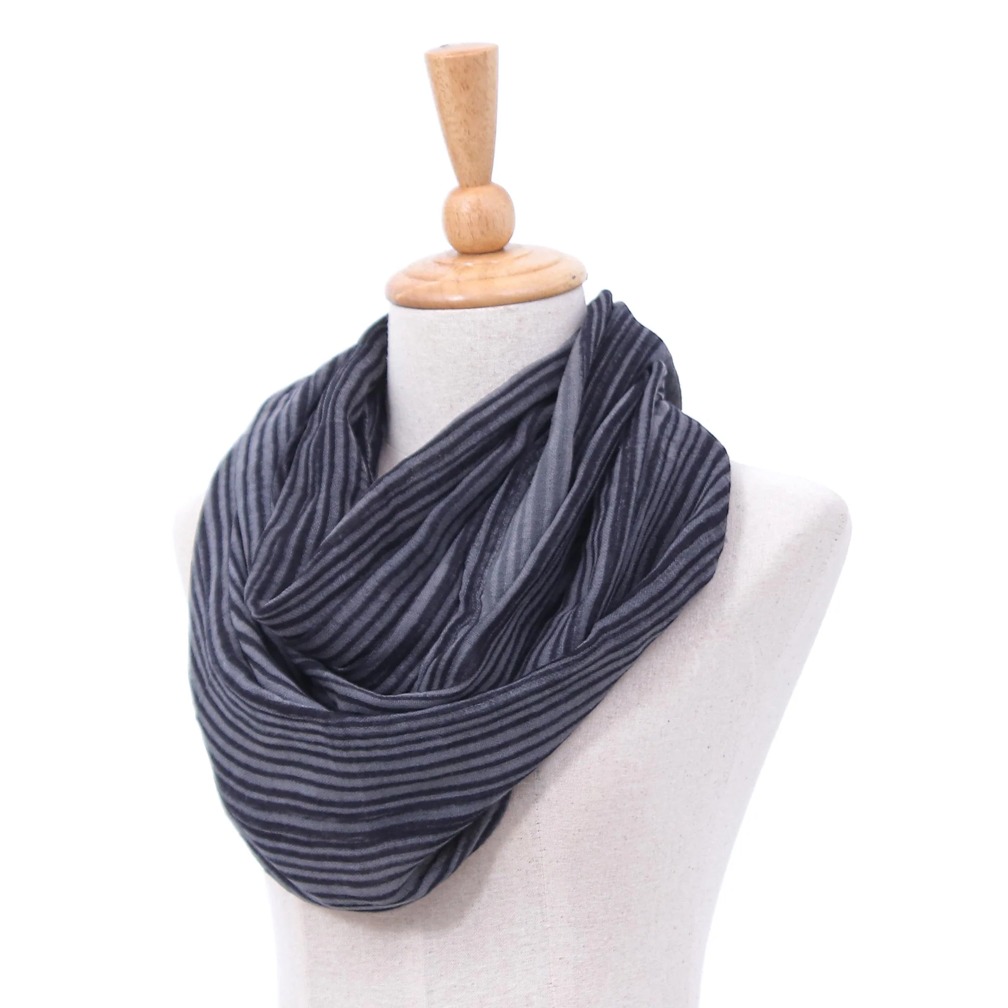 Smoke Hand Woven 100% Cotton Infinity Scarf in Black and White - Image 3
