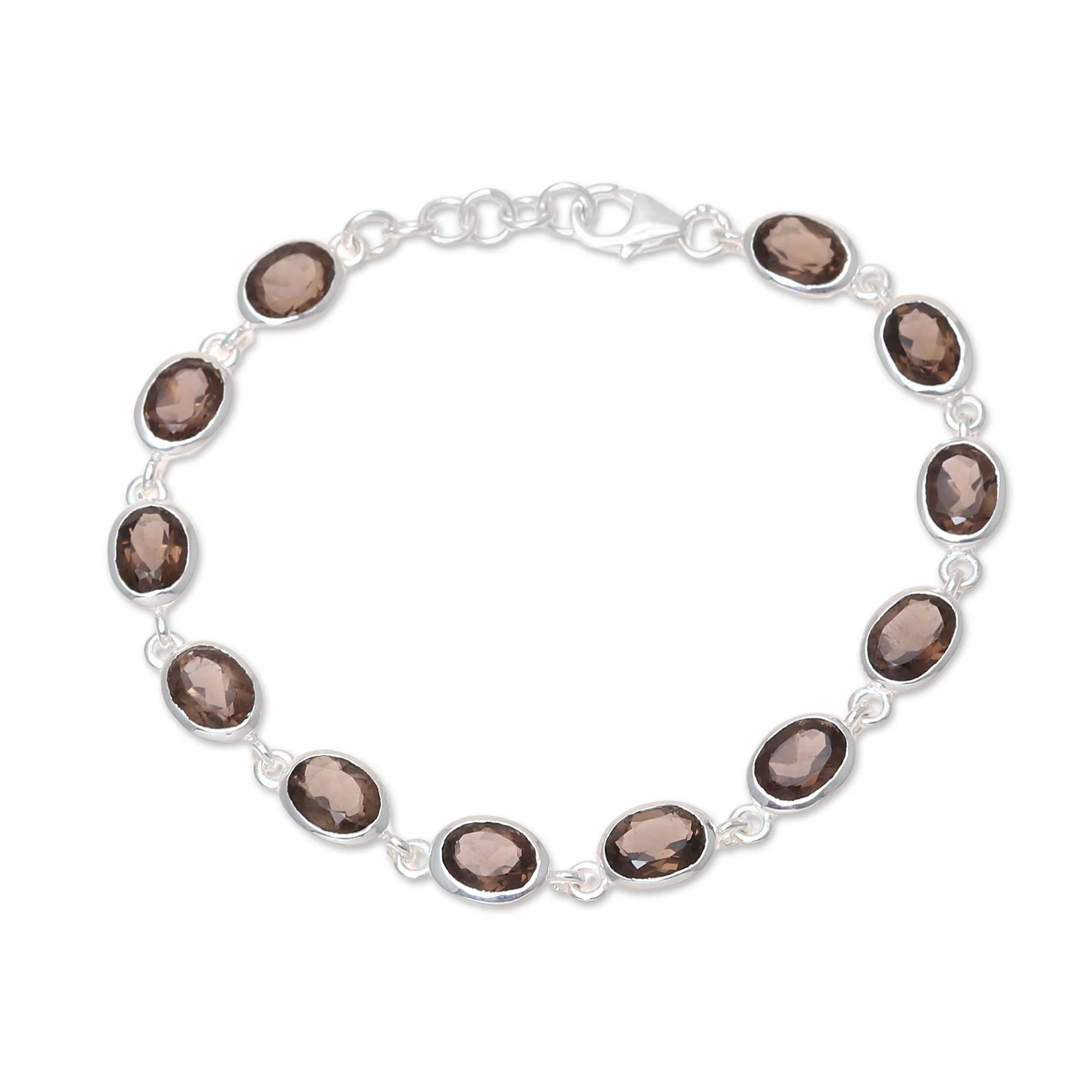 Smoky Luster 18-Carat Smoky Quartz Link Bracelet from India - Image 4