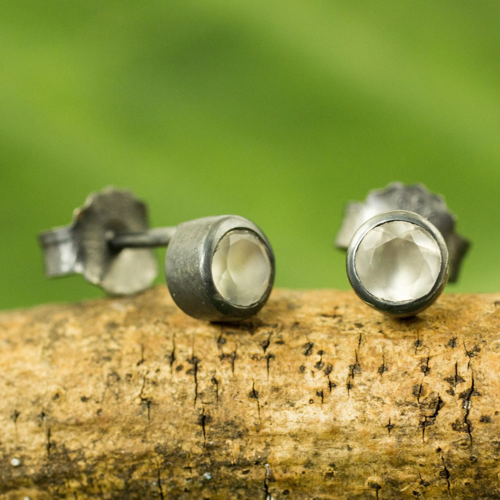 Snow Glow Moonstone Silver Stud Earrings - Image 3