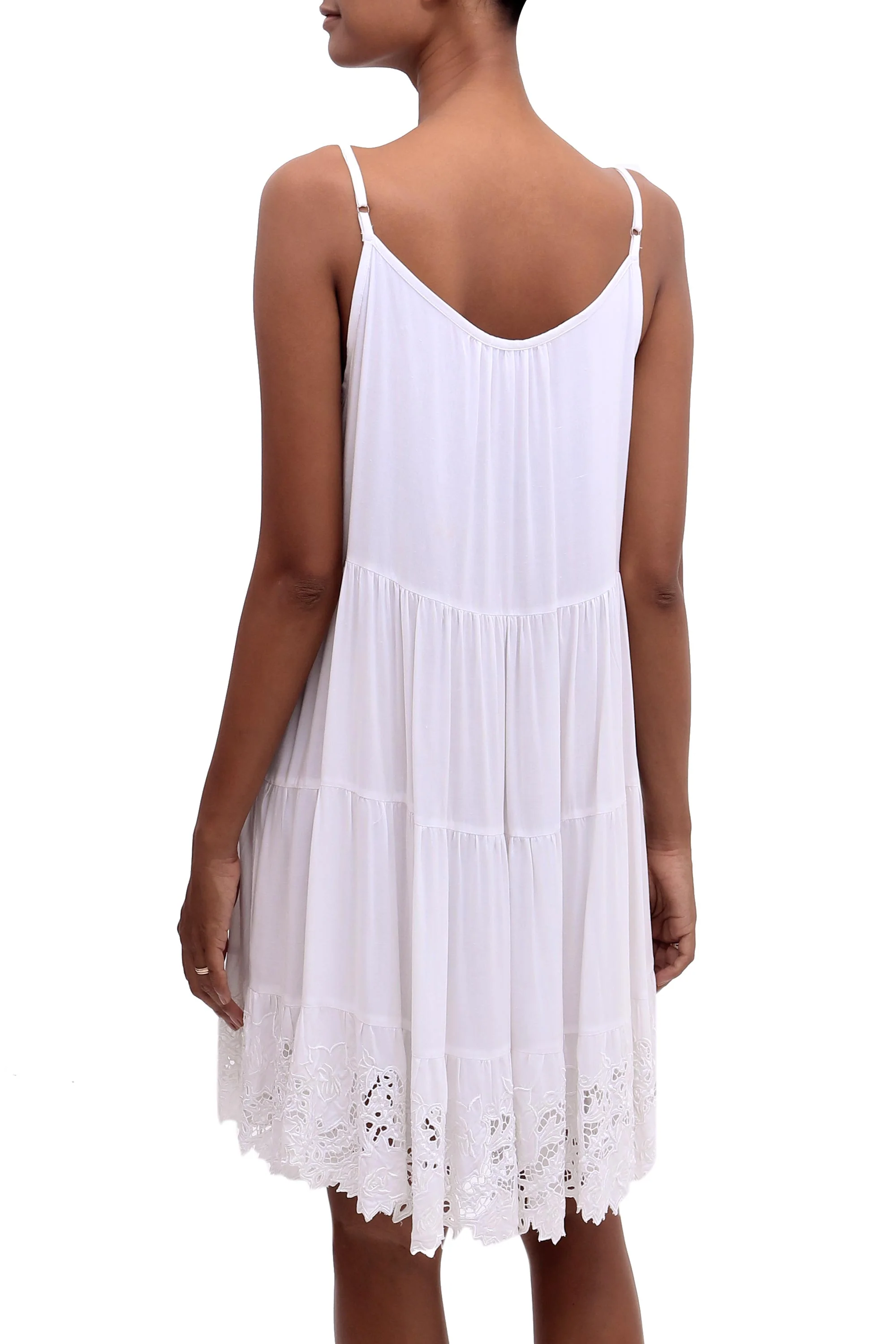 Snow White Dewi Embroidered Rayon Sundress in Snow White from Bali - Image 4