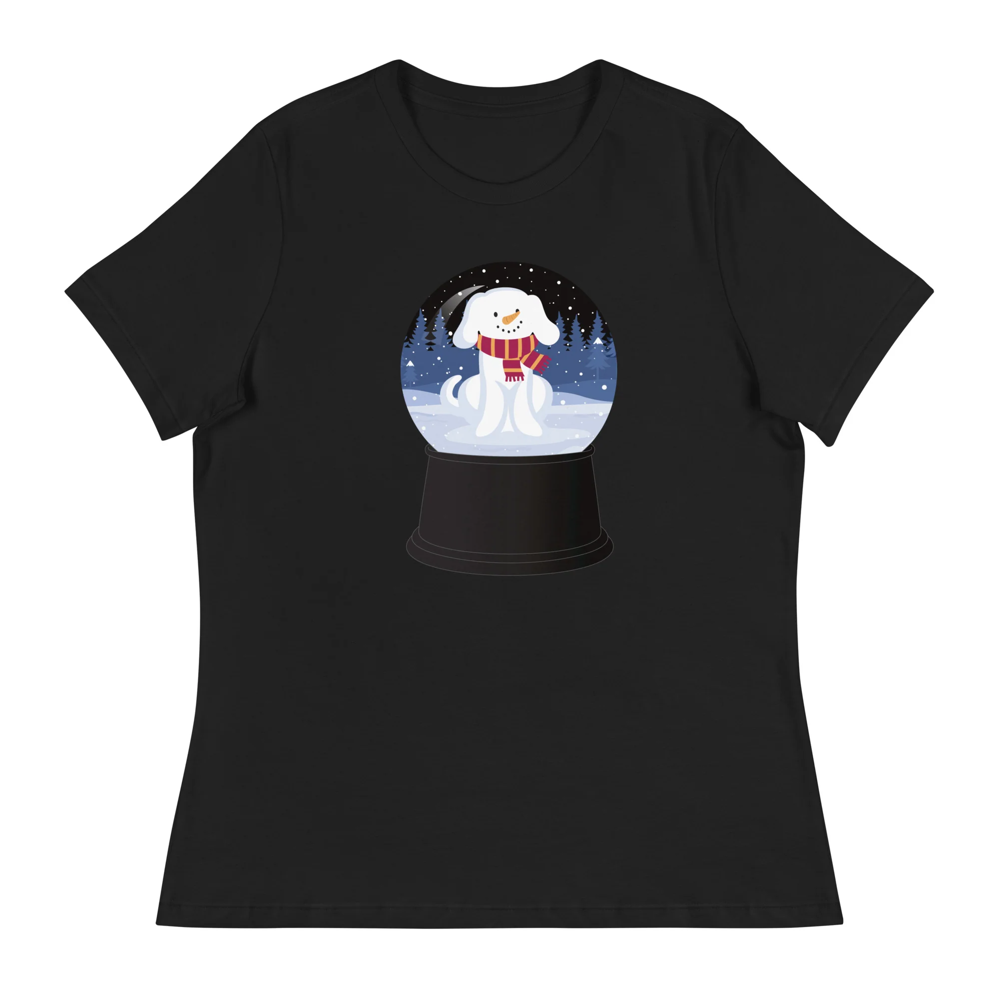 Snowman Puppy Snow Globe Women's Relaxed T-Shirt - Image 4