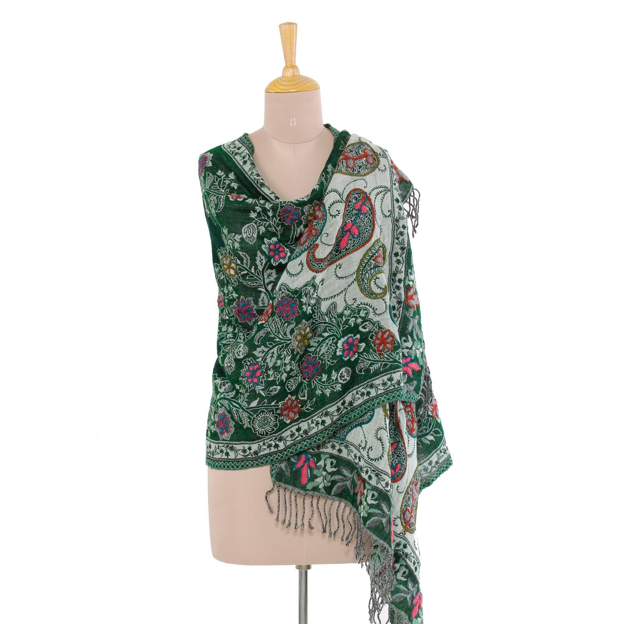 Snowy Forest Jamawar Wool Shawl - Image 5