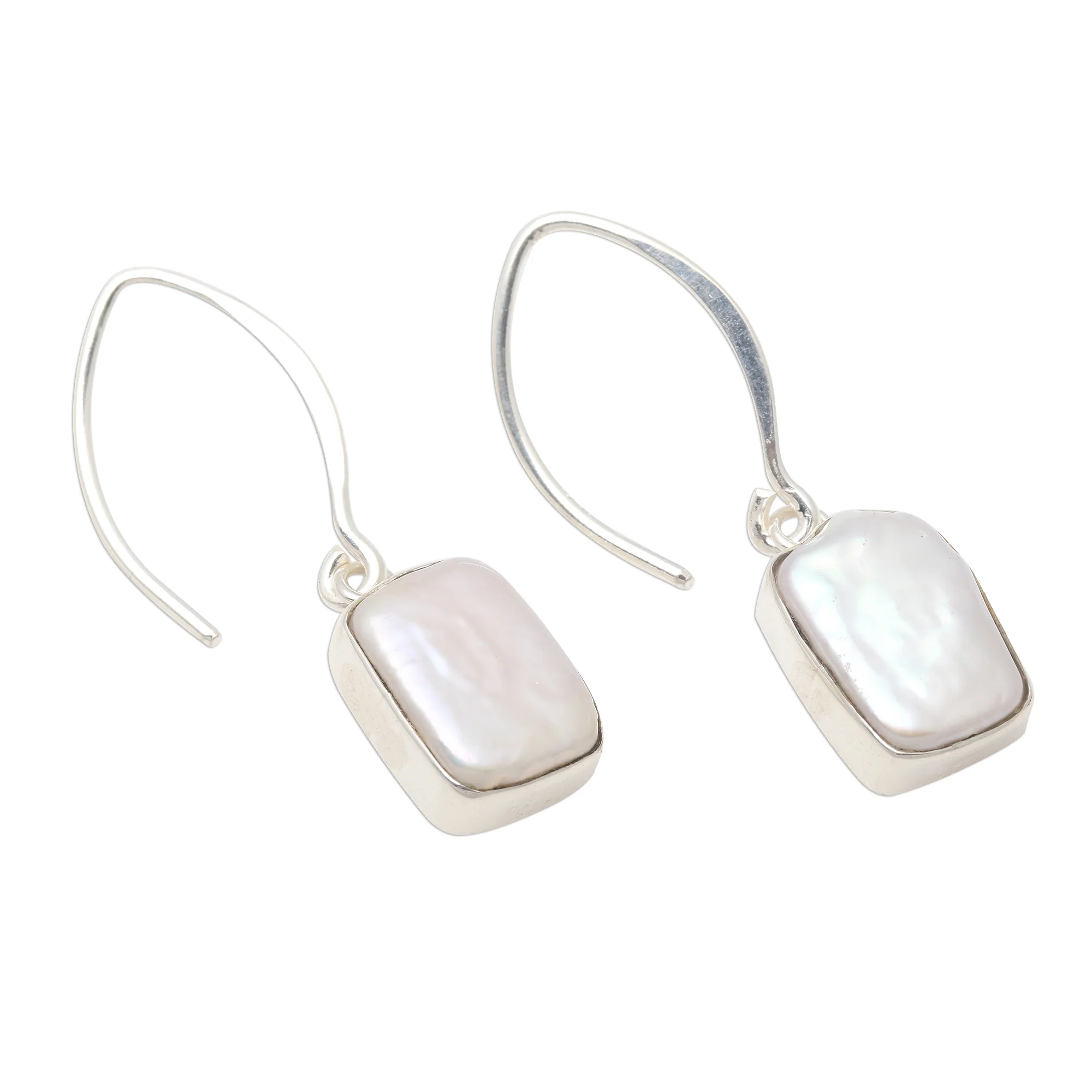 Snowy Rectangles Rectangular Cultured Pearl Dangle Earrings from Bali - Image 4