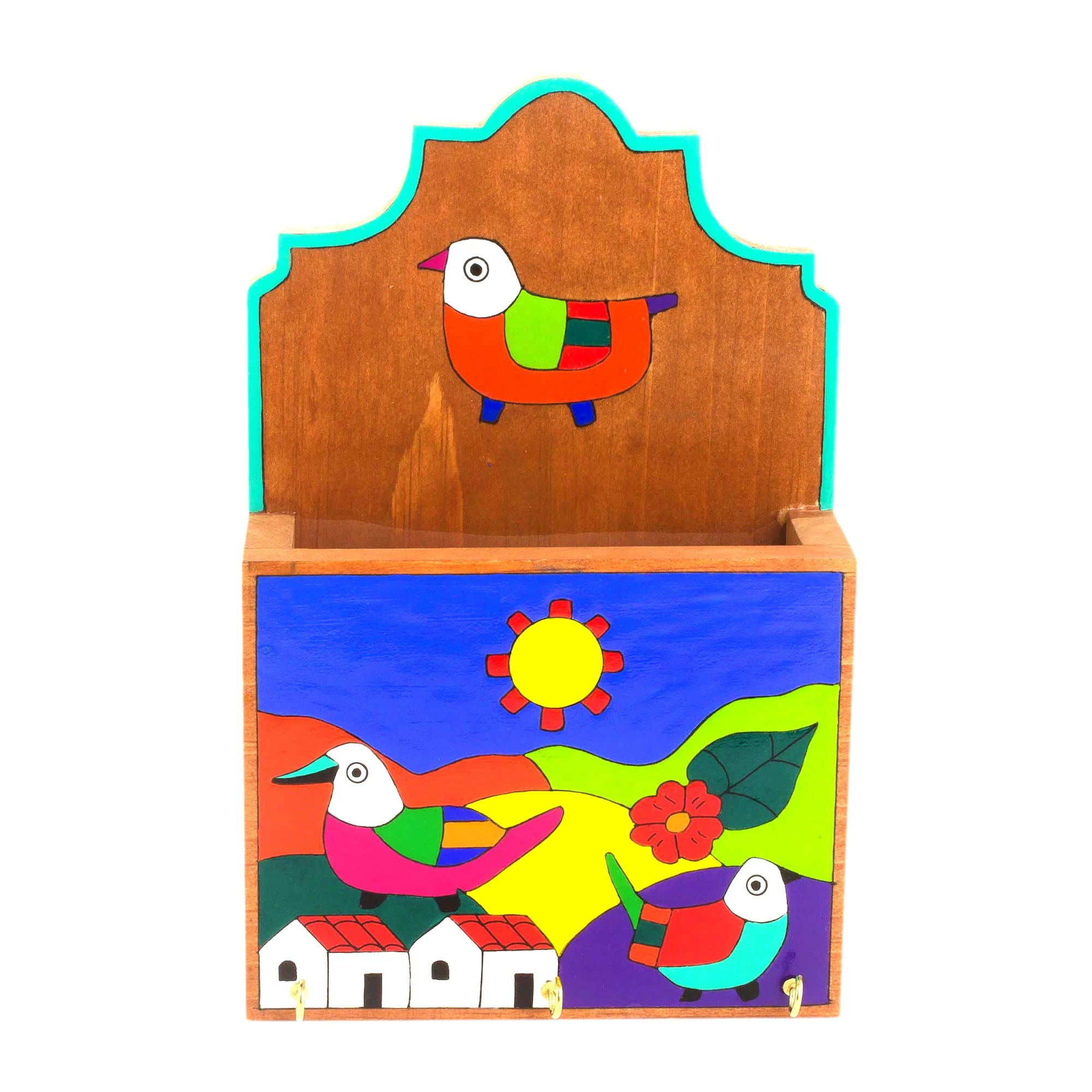 Soaring Birds Colorful Birds in Village Pinewood Letter and Key Holder - Image 2