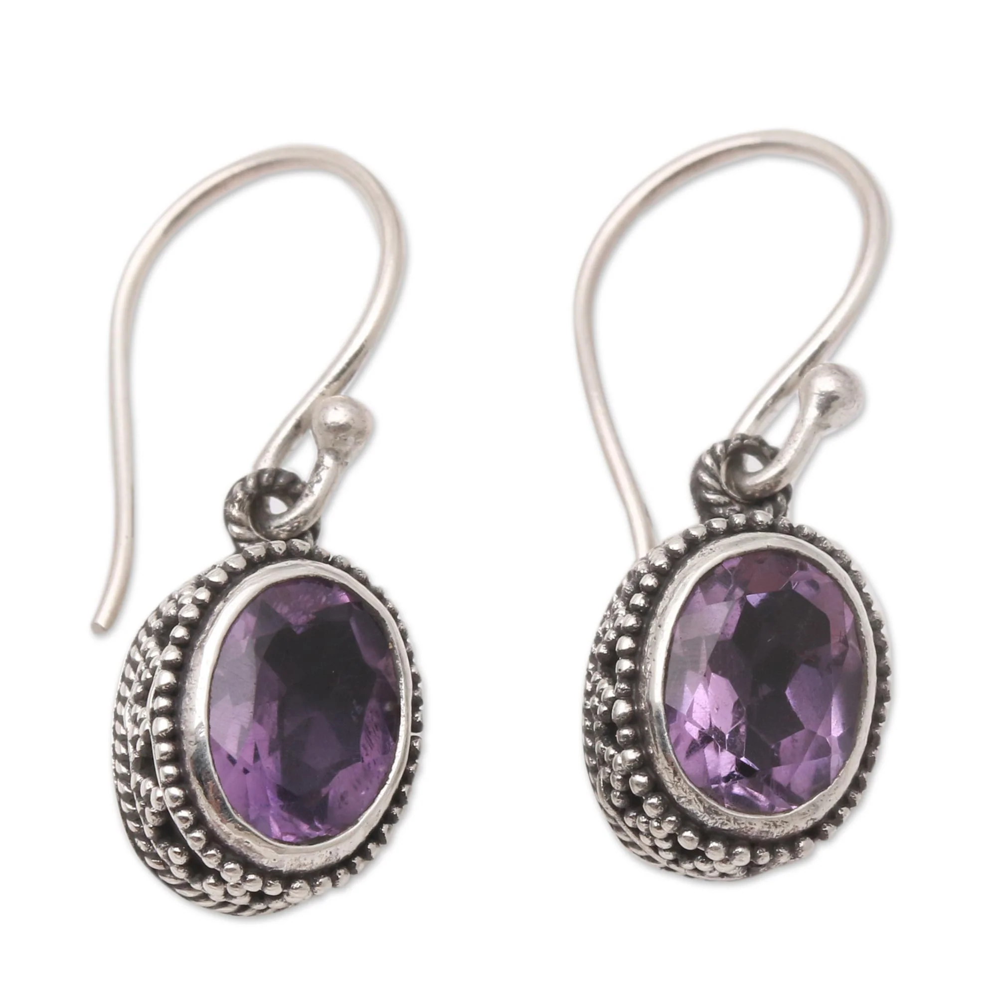 Soft Music in Purple Hand Made Sterling Silver and Amethyst Dangle Earrings - Image 2