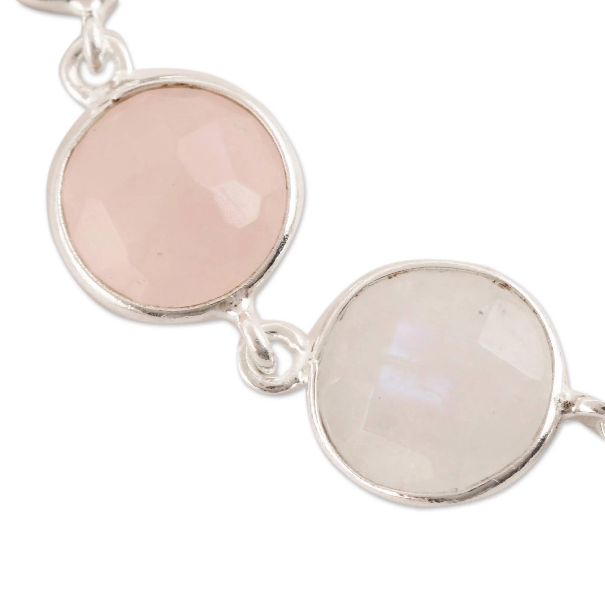 Soft Round Glitter 24-Carat Multi-Gemstone Link Bracelet in Pink from India - Image 3