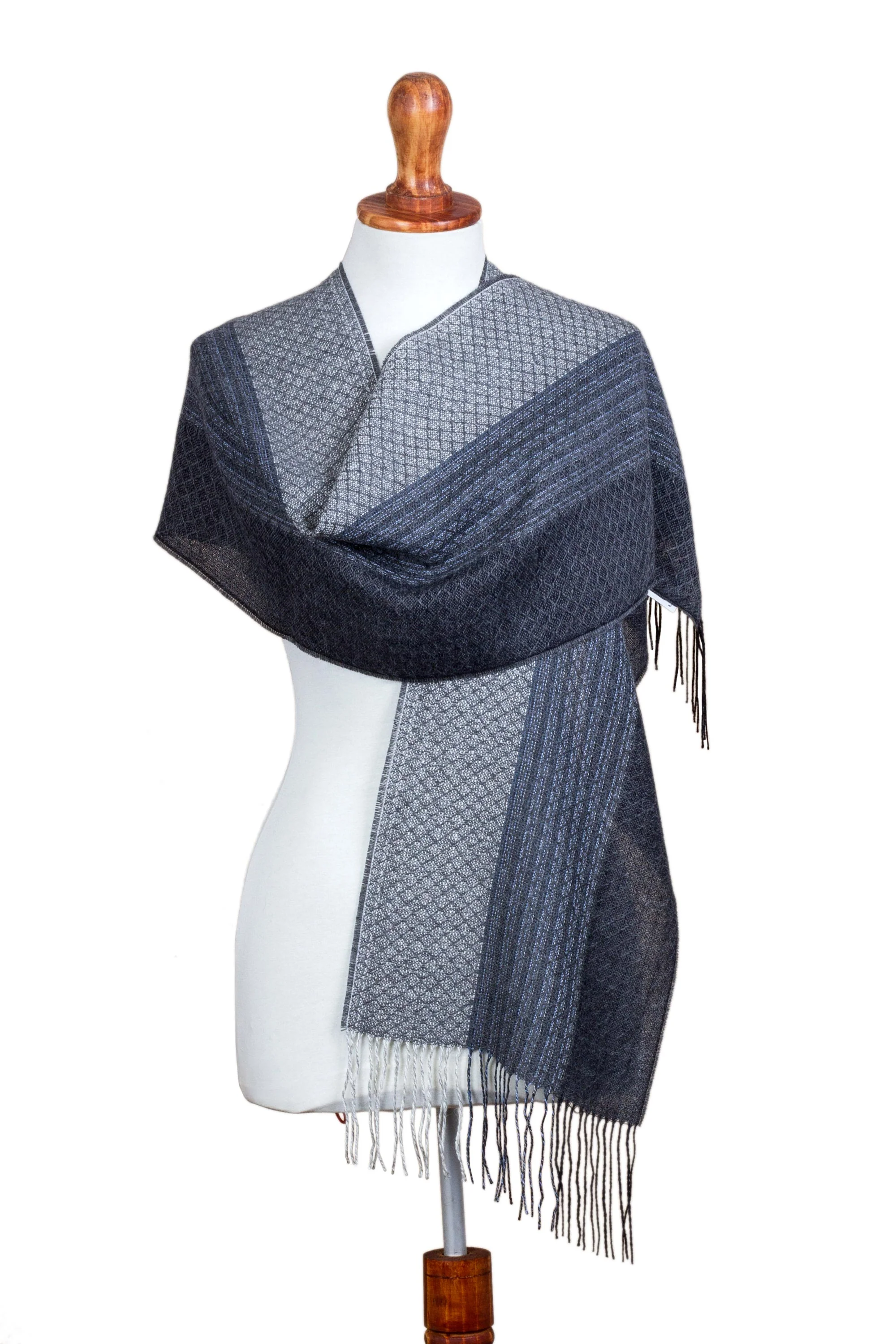 Soft Texture in Grey Hand Woven Baby Alpaca Silk Blend Grey Scarf from Peru - Image 4