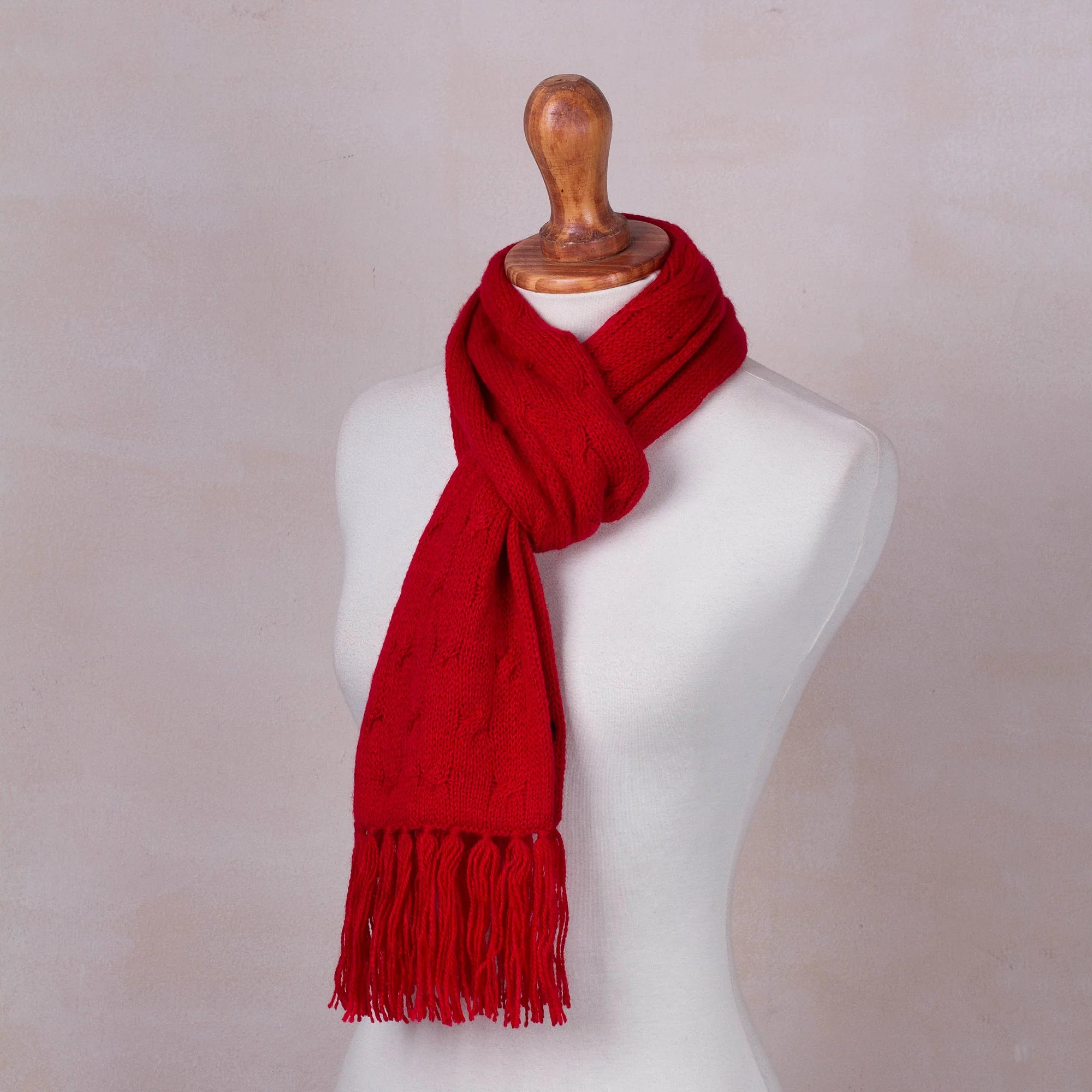 Soft Winter Red Knit Scarf - Image 4