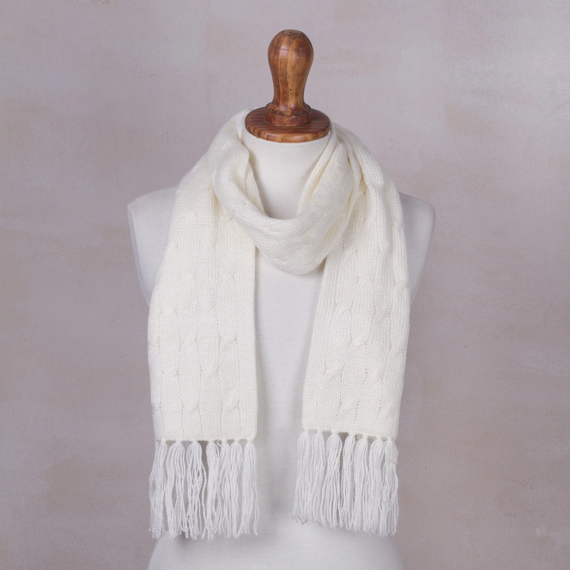 Soft Winter White Cable Knit Scarf - Image 2