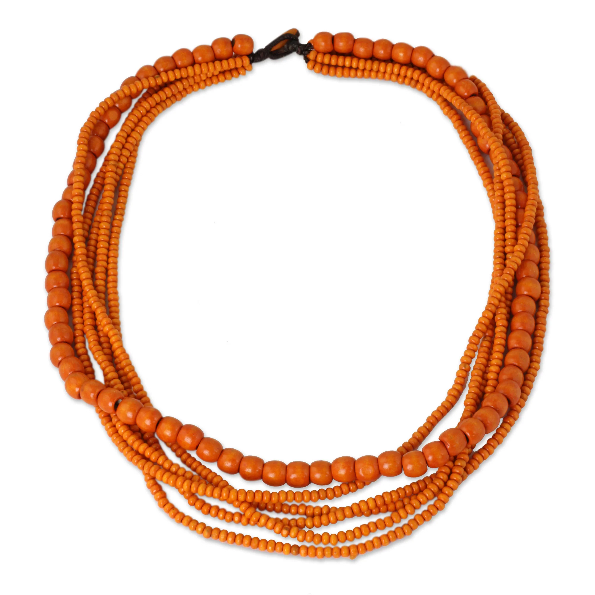 Solar Dance Orange Wood Bead Necklace Hand Crafted in Thailand - Image 2