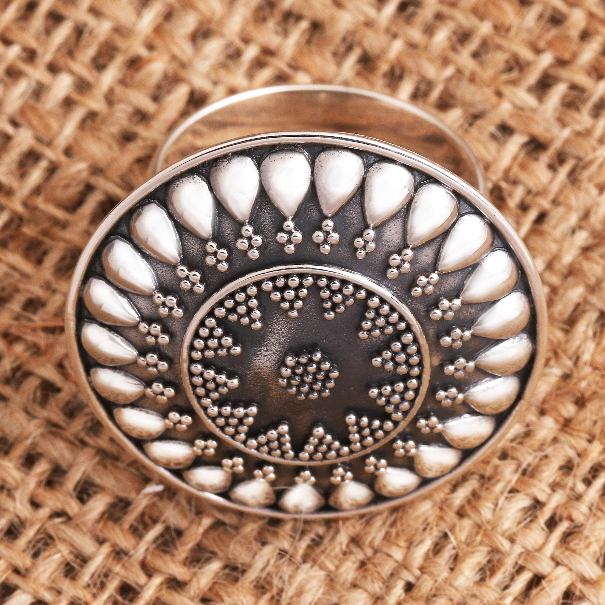Solar Flair Oxidized Sterling Silver Sun Cocktail Ring - Image 3