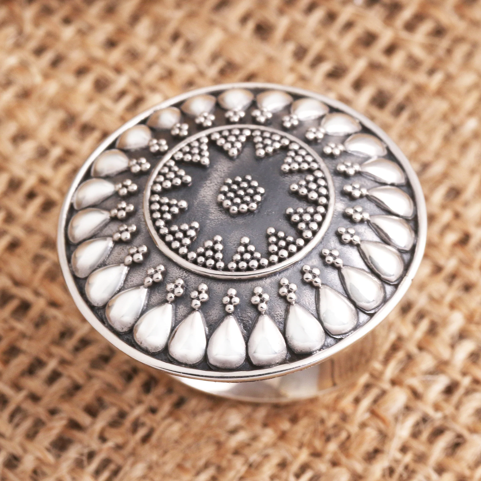 Solar Flair Oxidized Sterling Silver Sun Cocktail Ring - Image 4