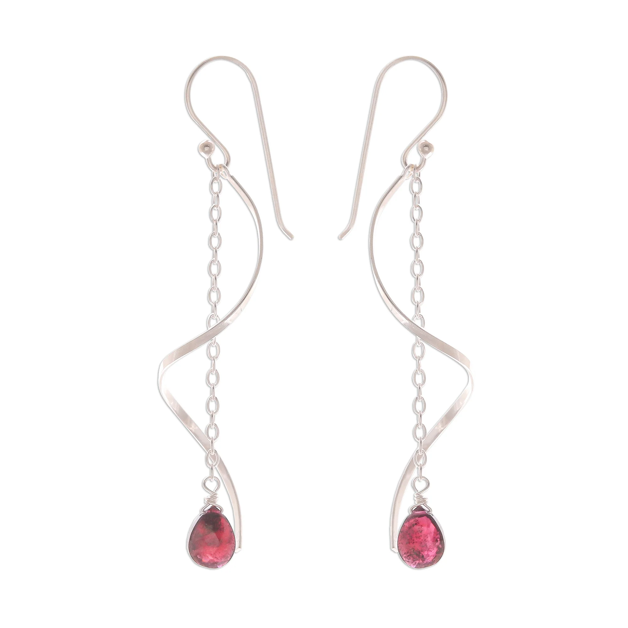 Solar Spin Garnet and Sterling Silver Dangle Earrings - Image 2