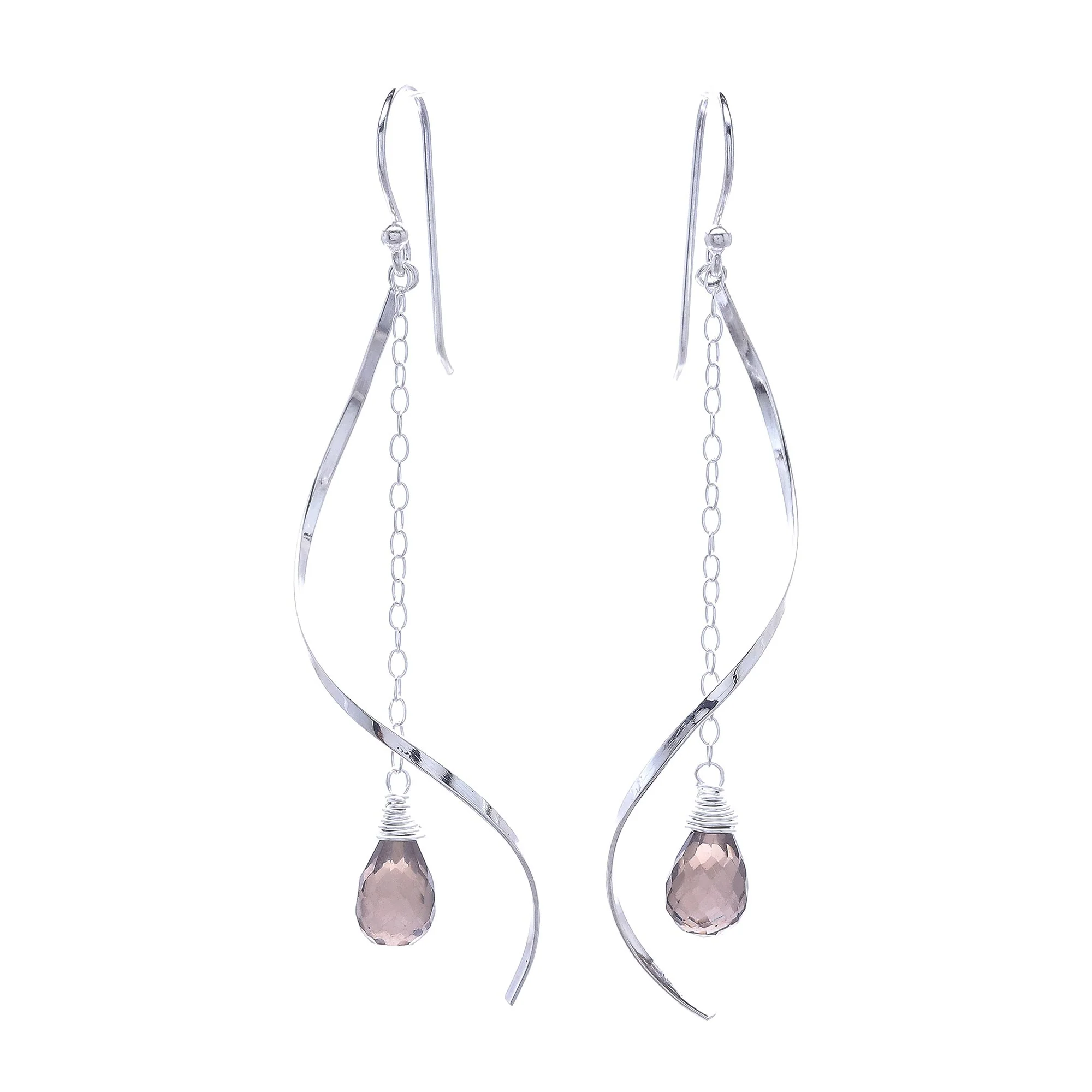 Solar Spin Smoky Quartz Dangle Earrings with Sterling Spirals - Image 2