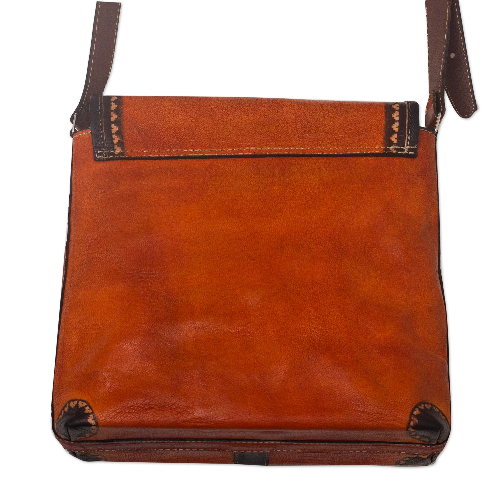 Solari Hand Crafted Orange Leather Shoulder Bag with Wool Accent - Image 5