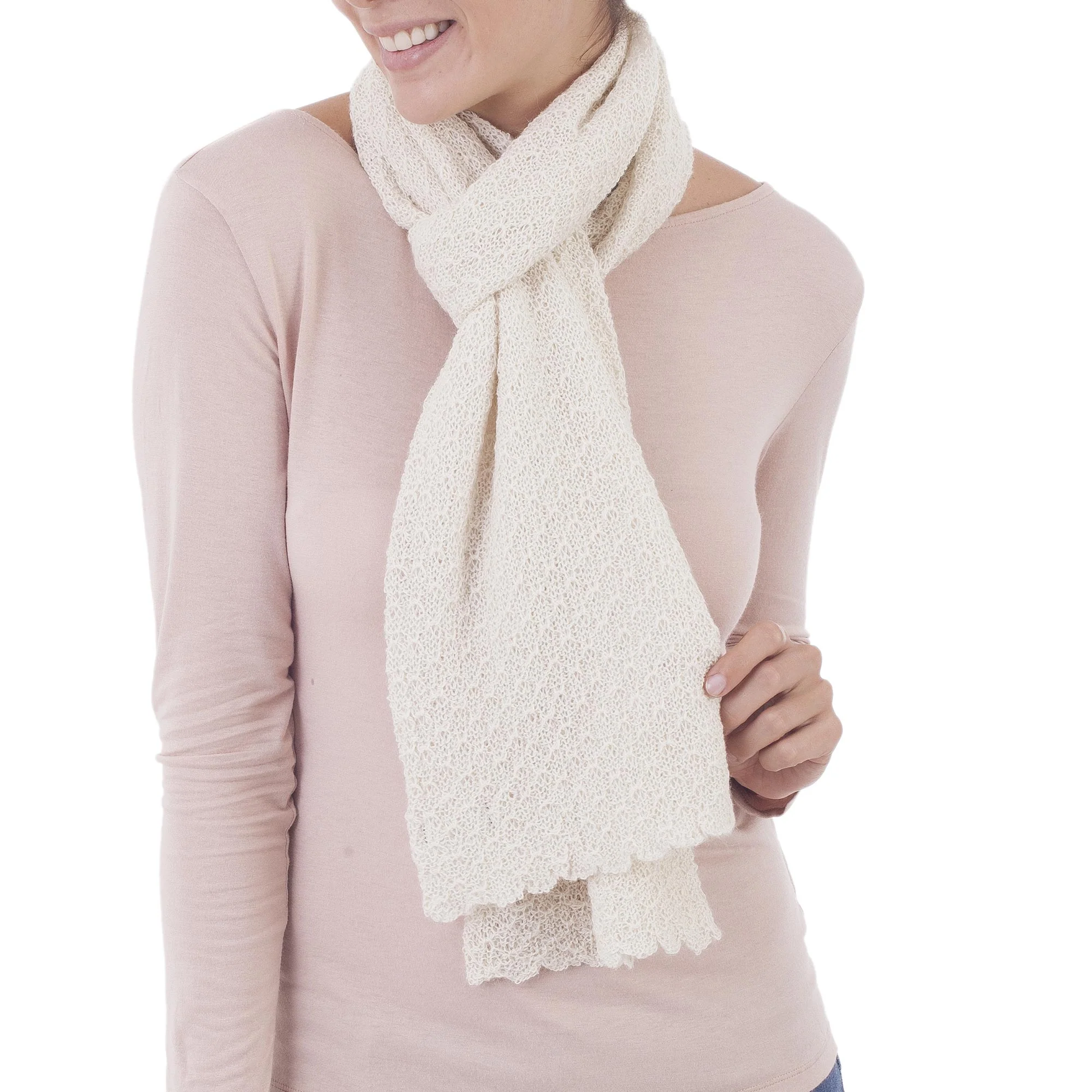 Solid Style in Eggshell Alpaca Scarf - Image 2
