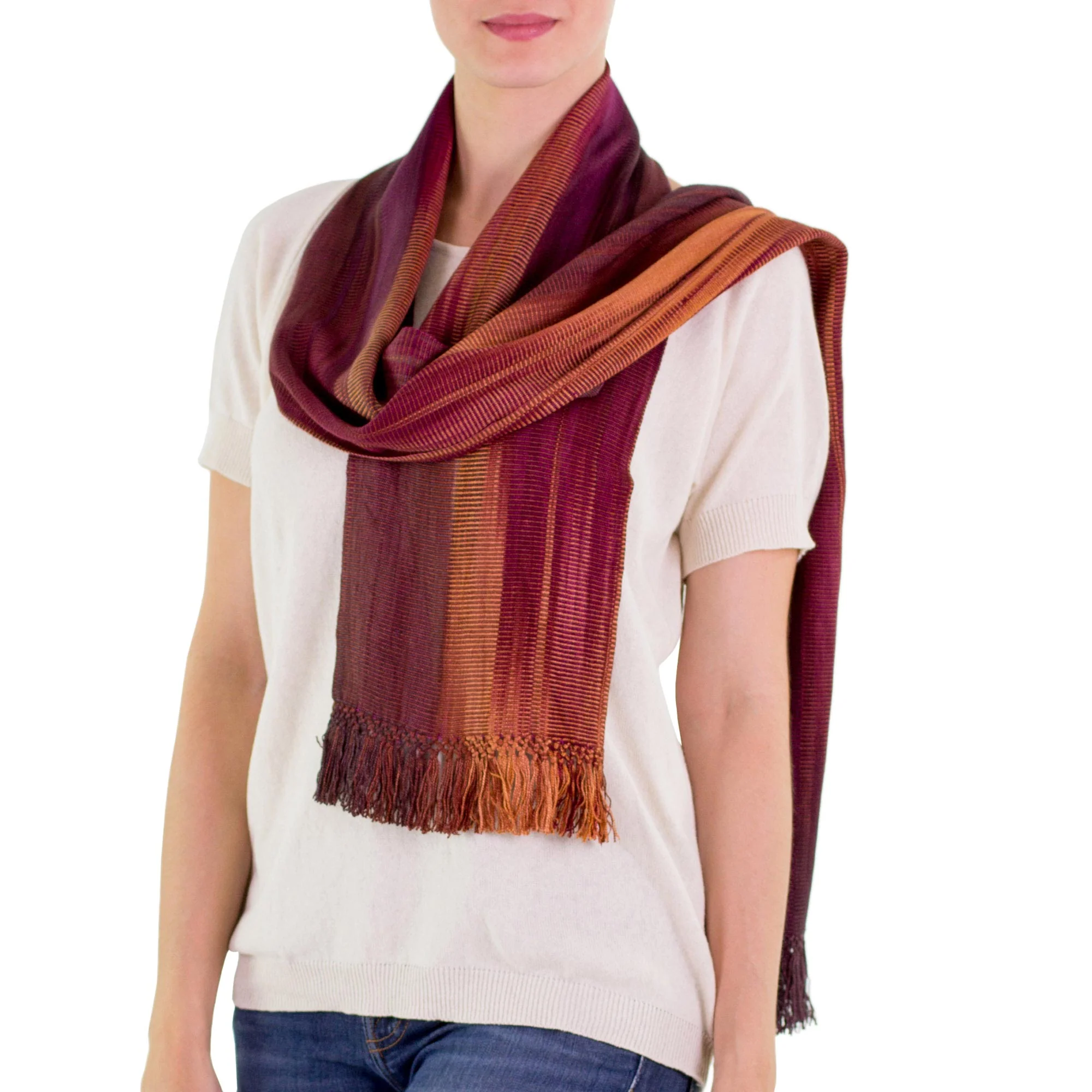 Solola Wine Cocoa Handcrafted Rayon Chenille Scarf - Image 3