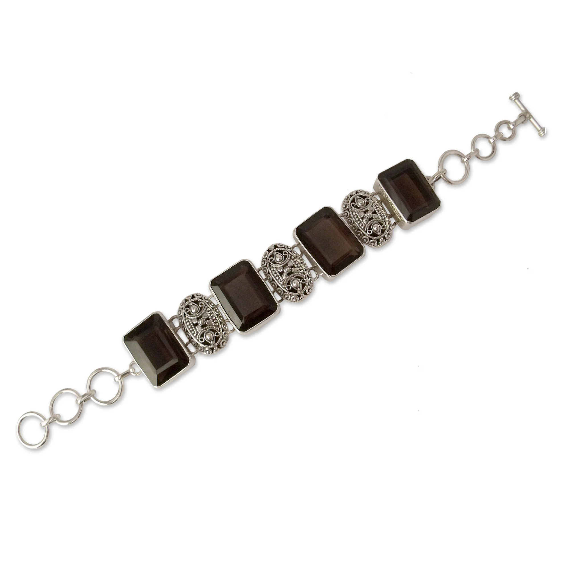 Song of India India Sterling Silver Wristband Bracelet with Smoky Quartz - Image 2