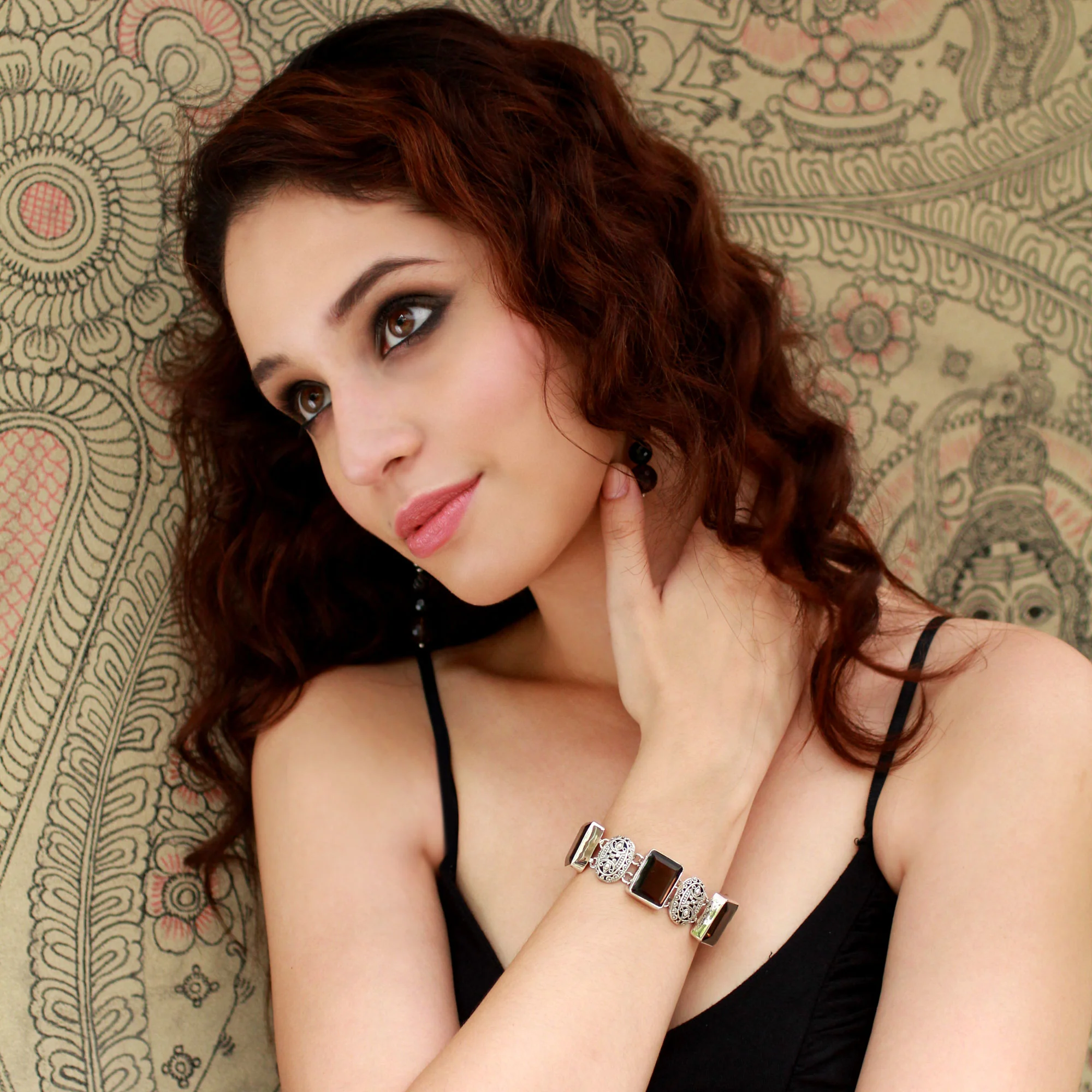 Song of India India Sterling Silver Wristband Bracelet with Smoky Quartz - Image 4