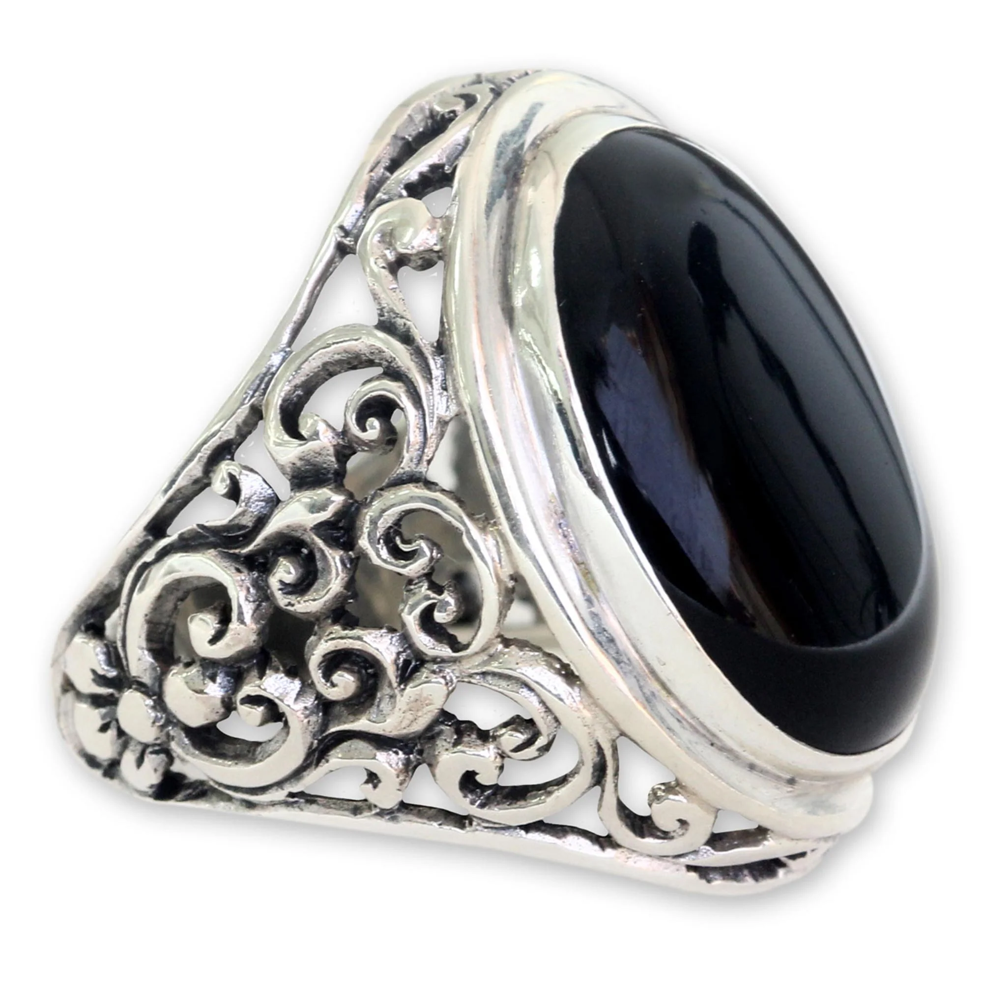 Song of the Night Men's Handmade Sterling Silver and Onyx Ring - Image 2