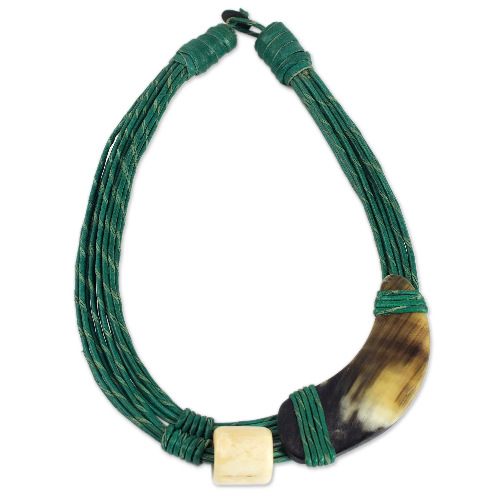 Sougri Green Horn and Bone Recycled Beads Necklace Fair Trade Jewelry - Image 2