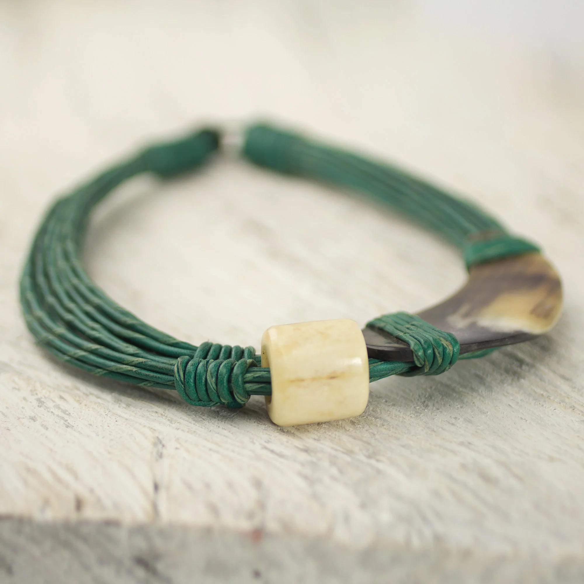 Sougri Green Horn and Bone Recycled Beads Necklace Fair Trade Jewelry - Image 4