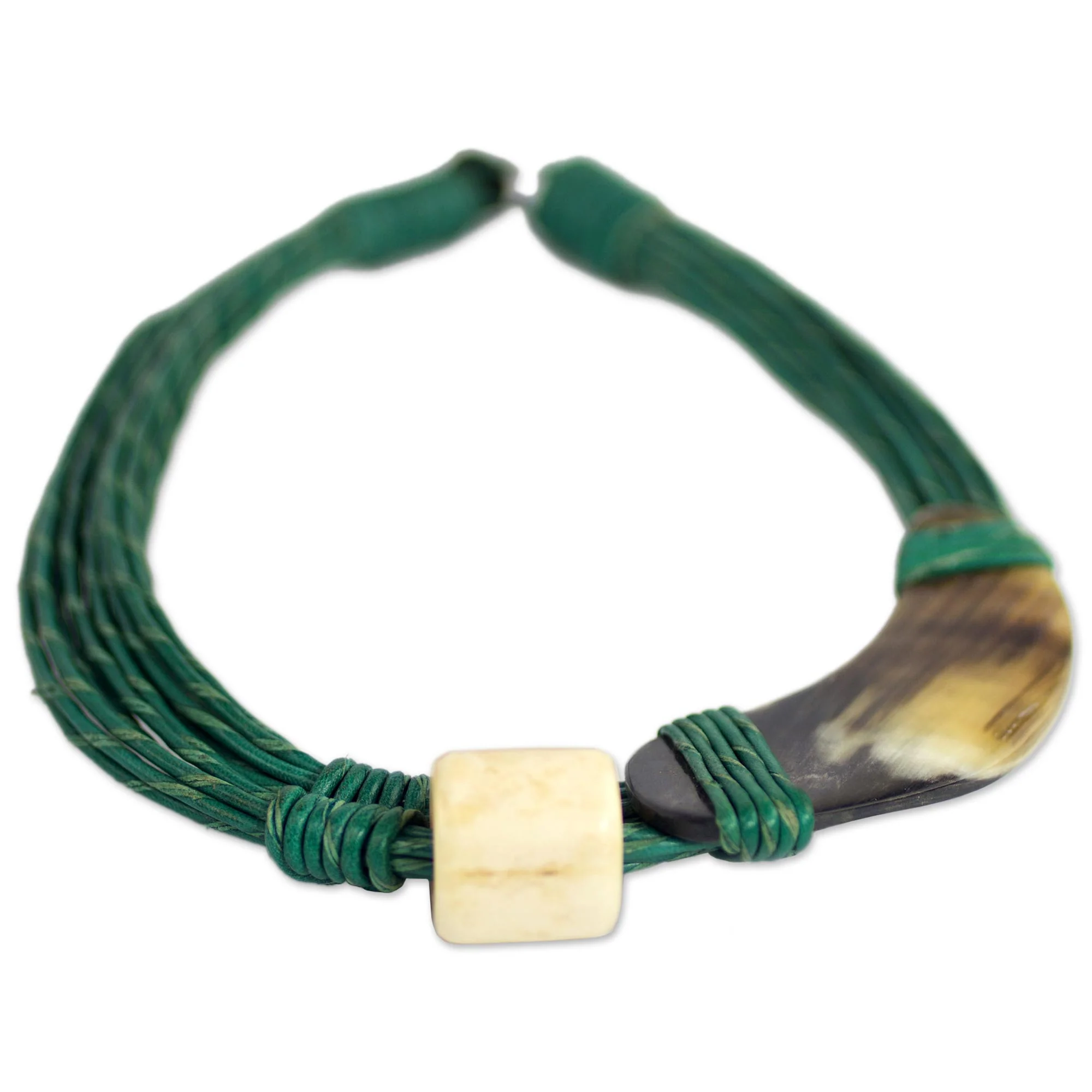 Sougri Green Horn and Bone Recycled Beads Necklace Fair Trade Jewelry - Image 5