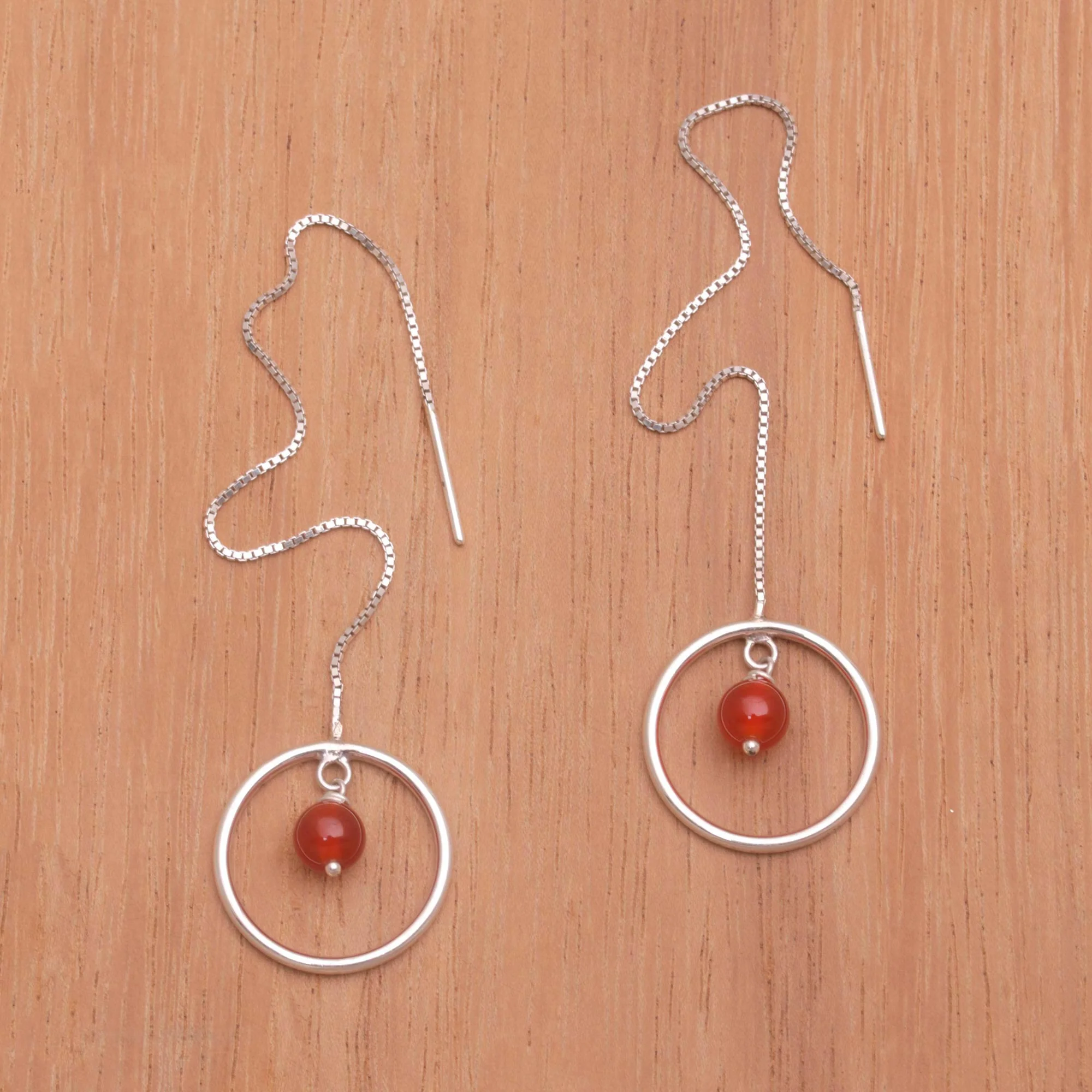 Soulful Rings Carnelian and Sterling Silver Threader Earrings form Bali - Image 3