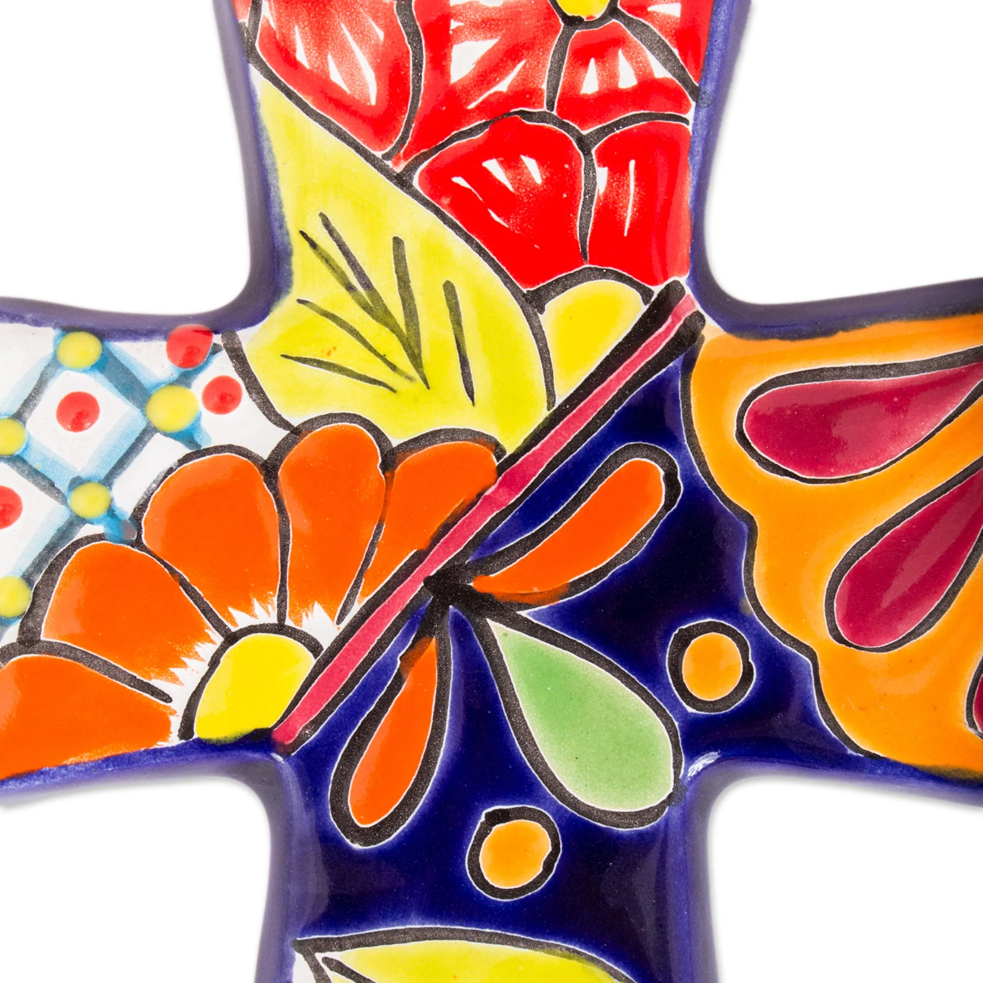 Spanish Faith Talavera-Style Ceramic Wall Cross from Mexico - Image 4