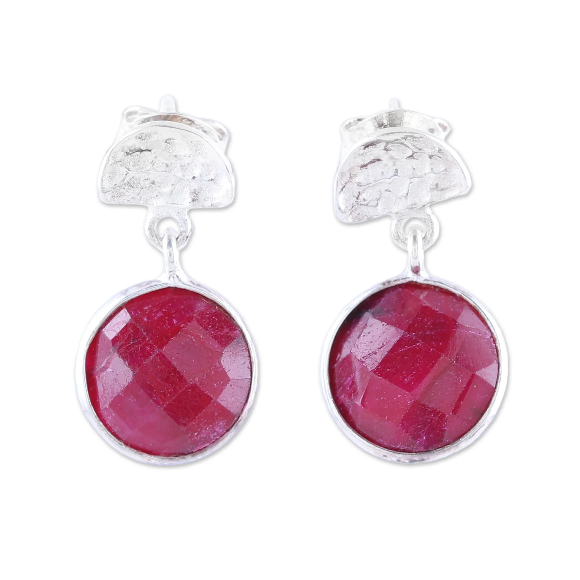 Sparkle and Fire Faceted Ruby and Sterling Silver Dangle Earrings from India - Image 2