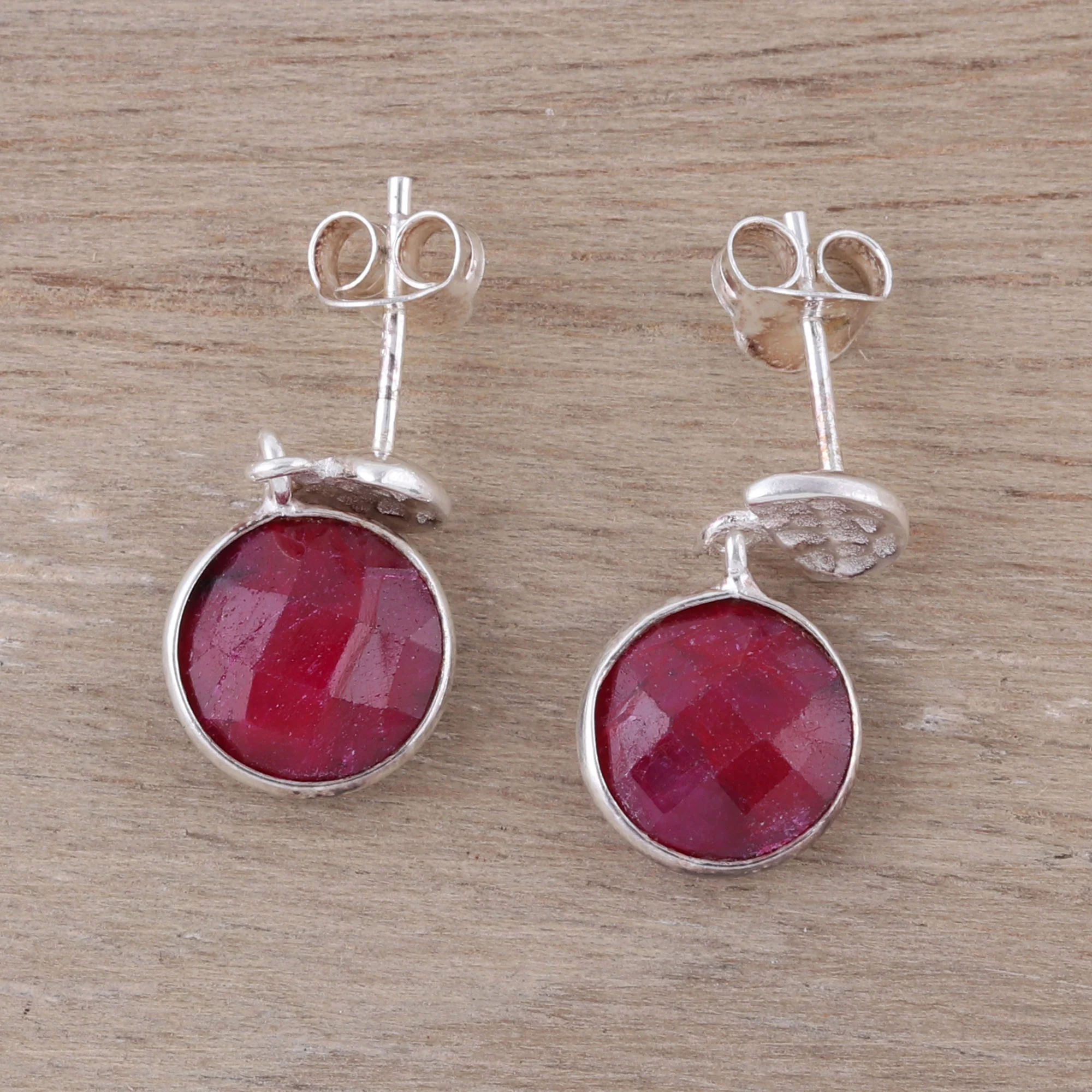 Sparkle and Fire Faceted Ruby and Sterling Silver Dangle Earrings from India - Image 3
