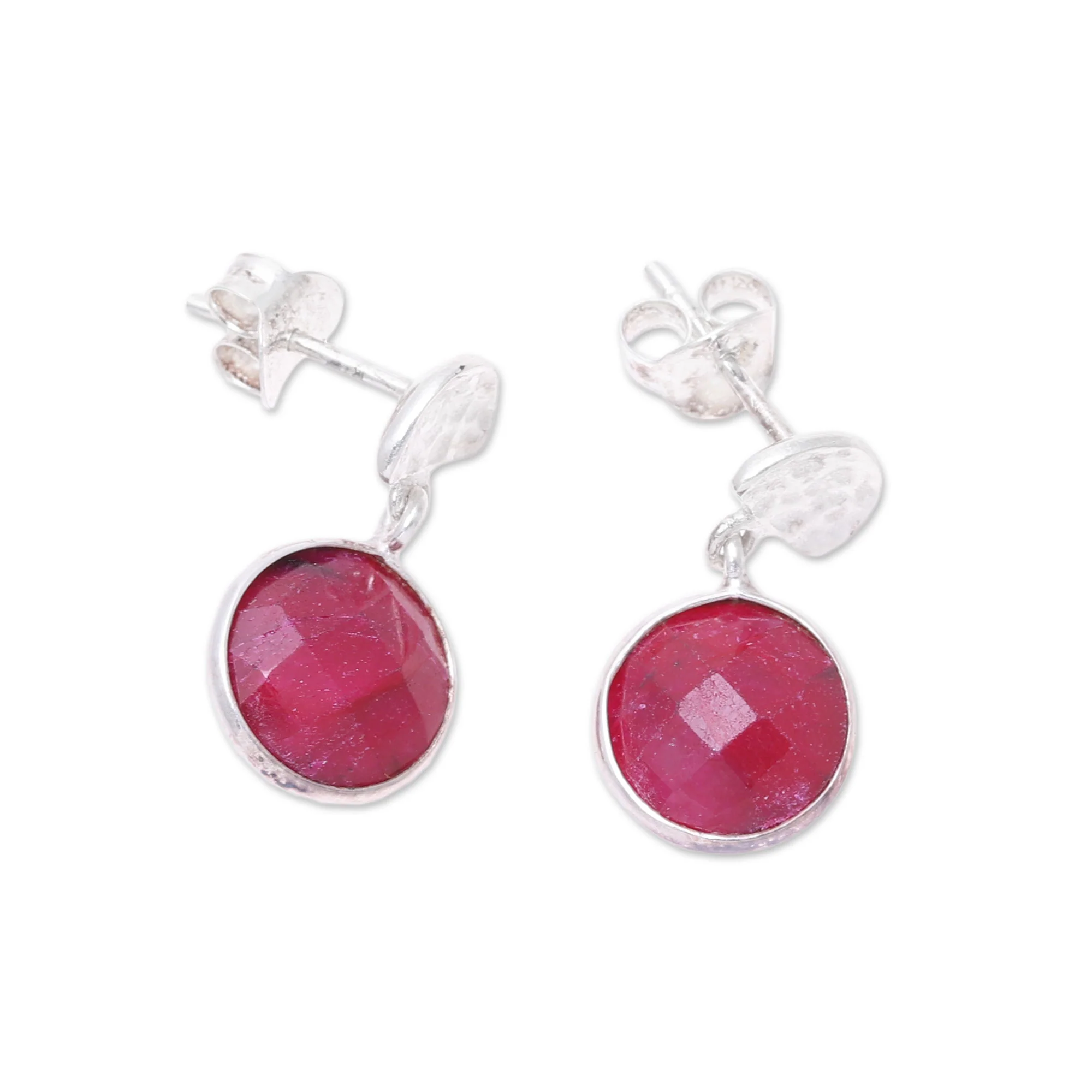 Sparkle and Fire Faceted Ruby and Sterling Silver Dangle Earrings from India - Image 4