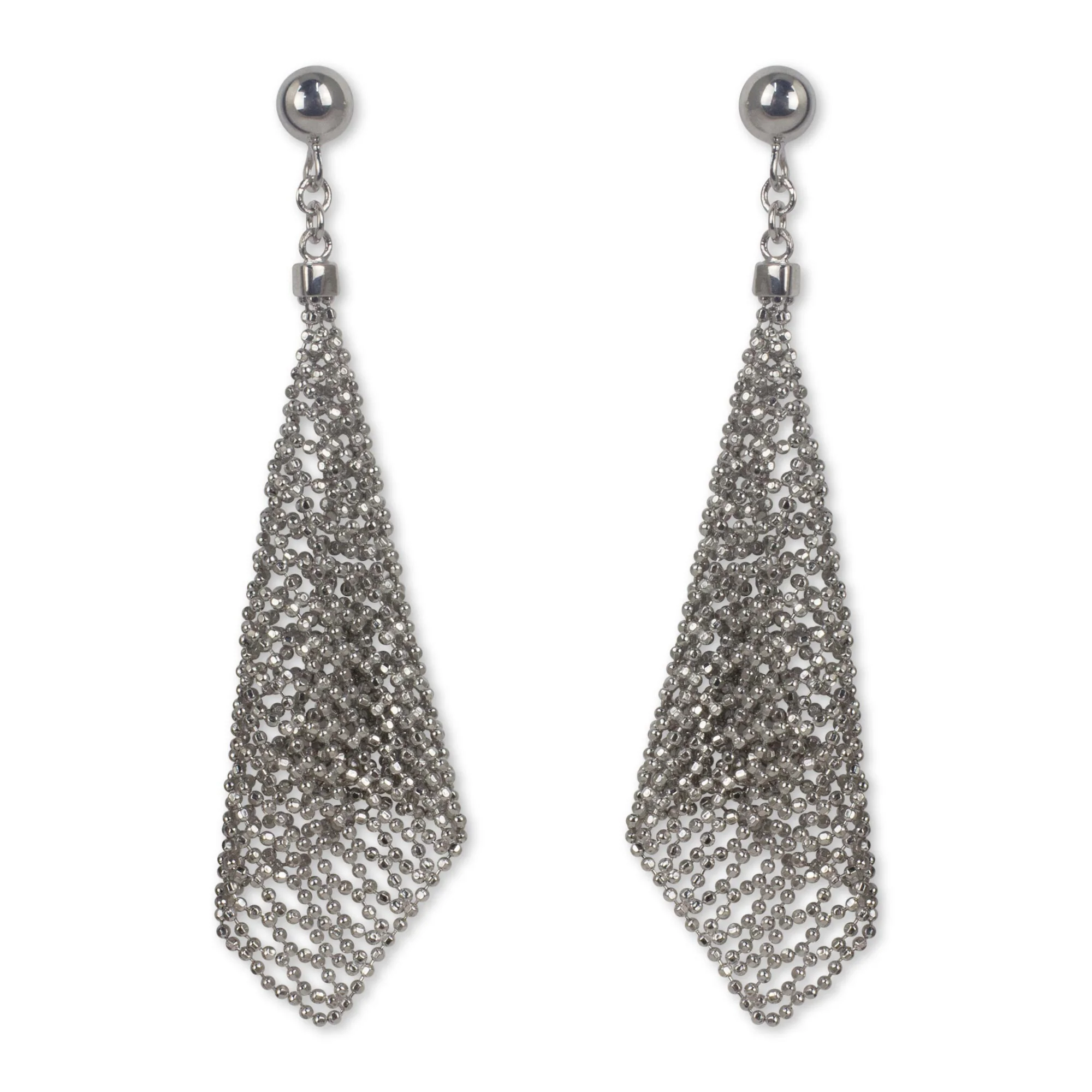 Sparkling Cornets Hand Crafted Sterling Silver Bead Chain Dangle Earrings - Image 2